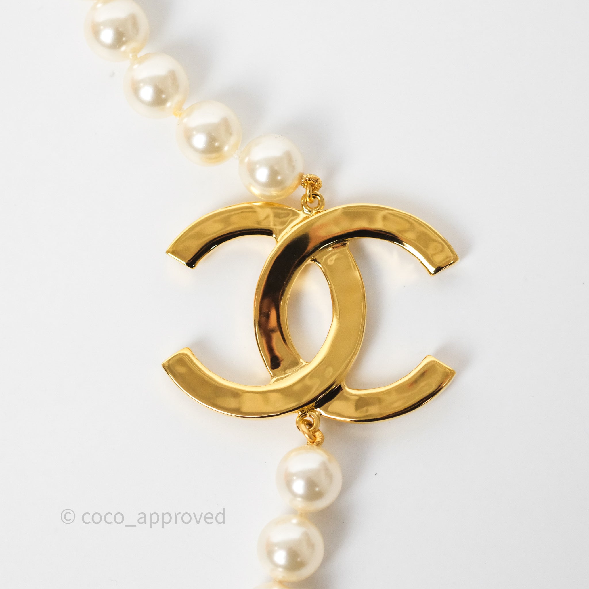 Chanel CC Pearl Long Necklace in Gold Tone - Elegant Fashion Jewelry for Women | Perfect for Parties, Weddings & Special Occasions