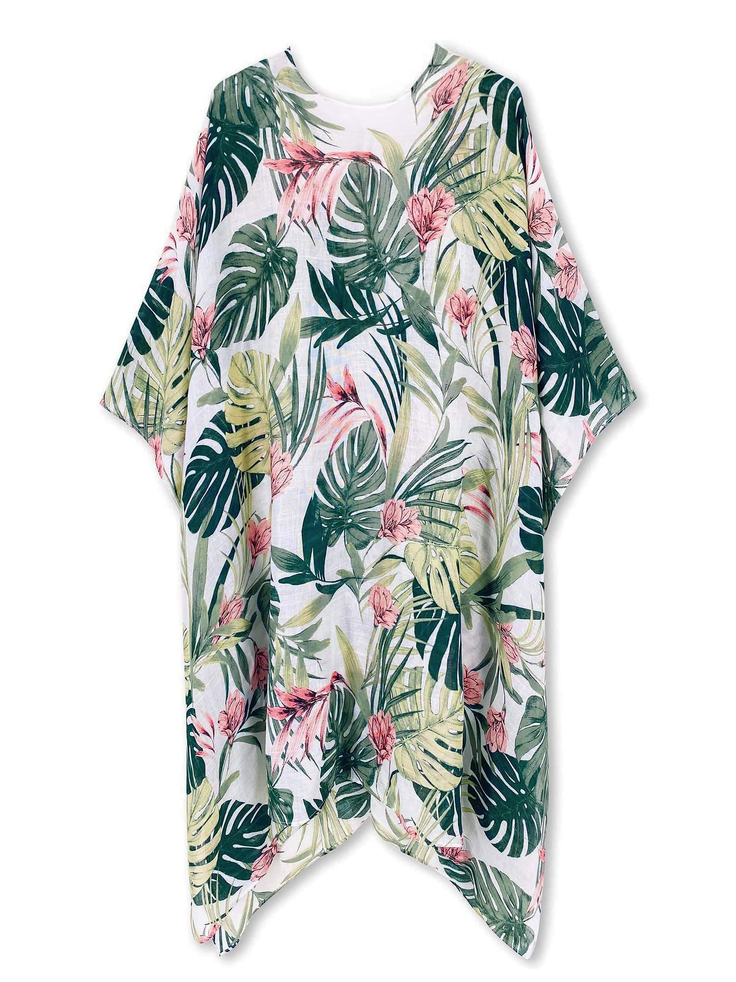 Floral Print Women's Swimsuit Cover Up - Lightweight Beach Kaftan for Pool, Vacation & Summer Outfits | Perfect for Beach Parties, Resort Wear & Tropical Getaways