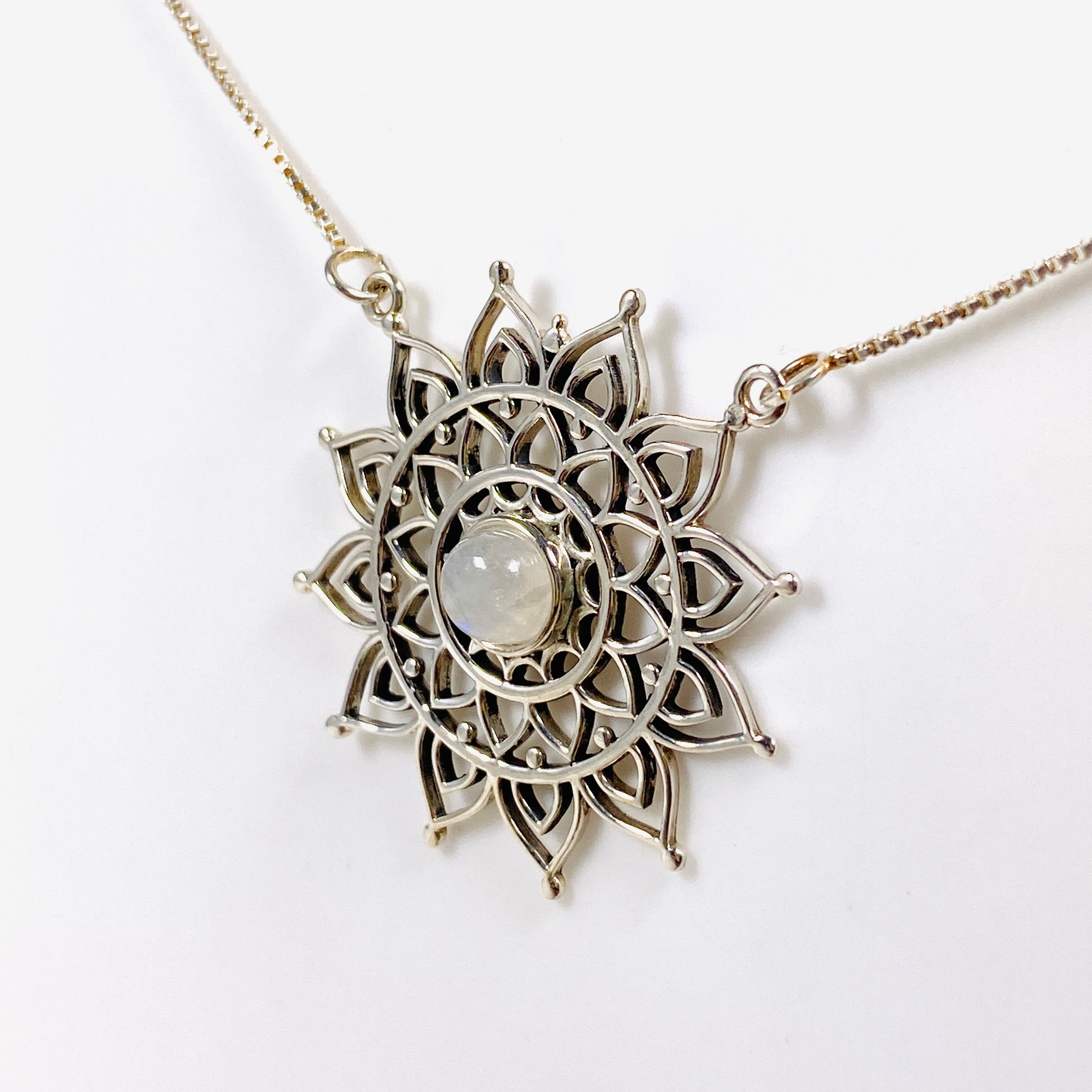Moonstone Mandala Necklace NK340 MS - Healing Crystal Jewelry for Meditation & Spiritual Protection | Perfect for Yoga, Reiki & Energy Work