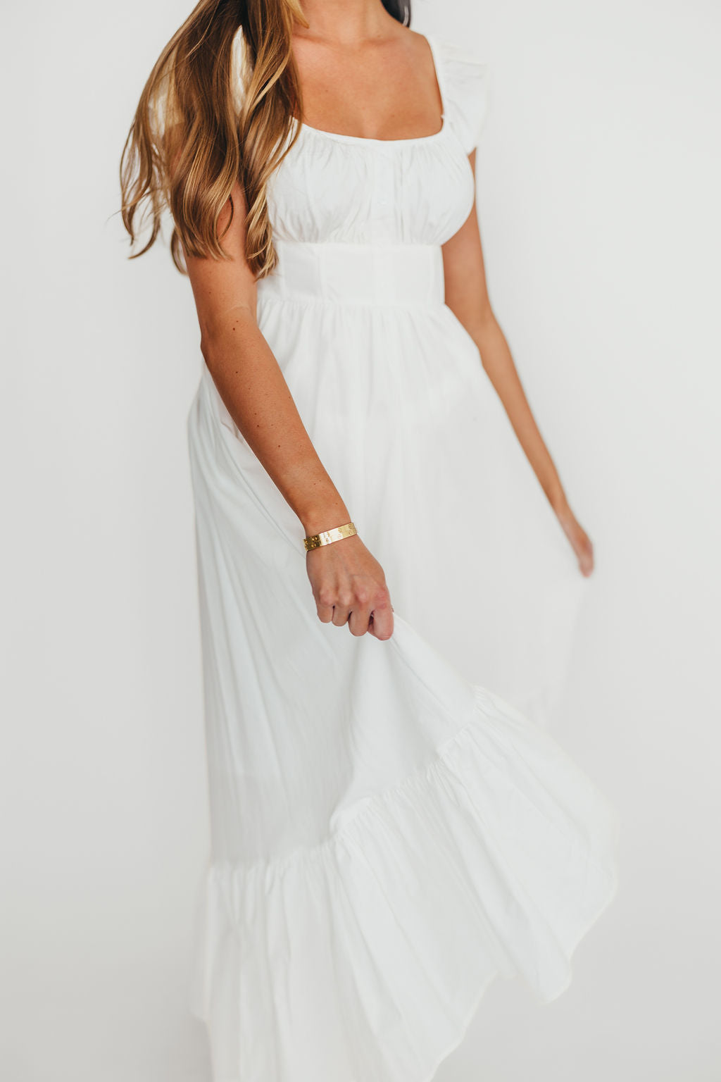 Hannah White Midi Dress for Women - Elegant Flowy Summer Dress for Casual Wear, Parties & Weddings