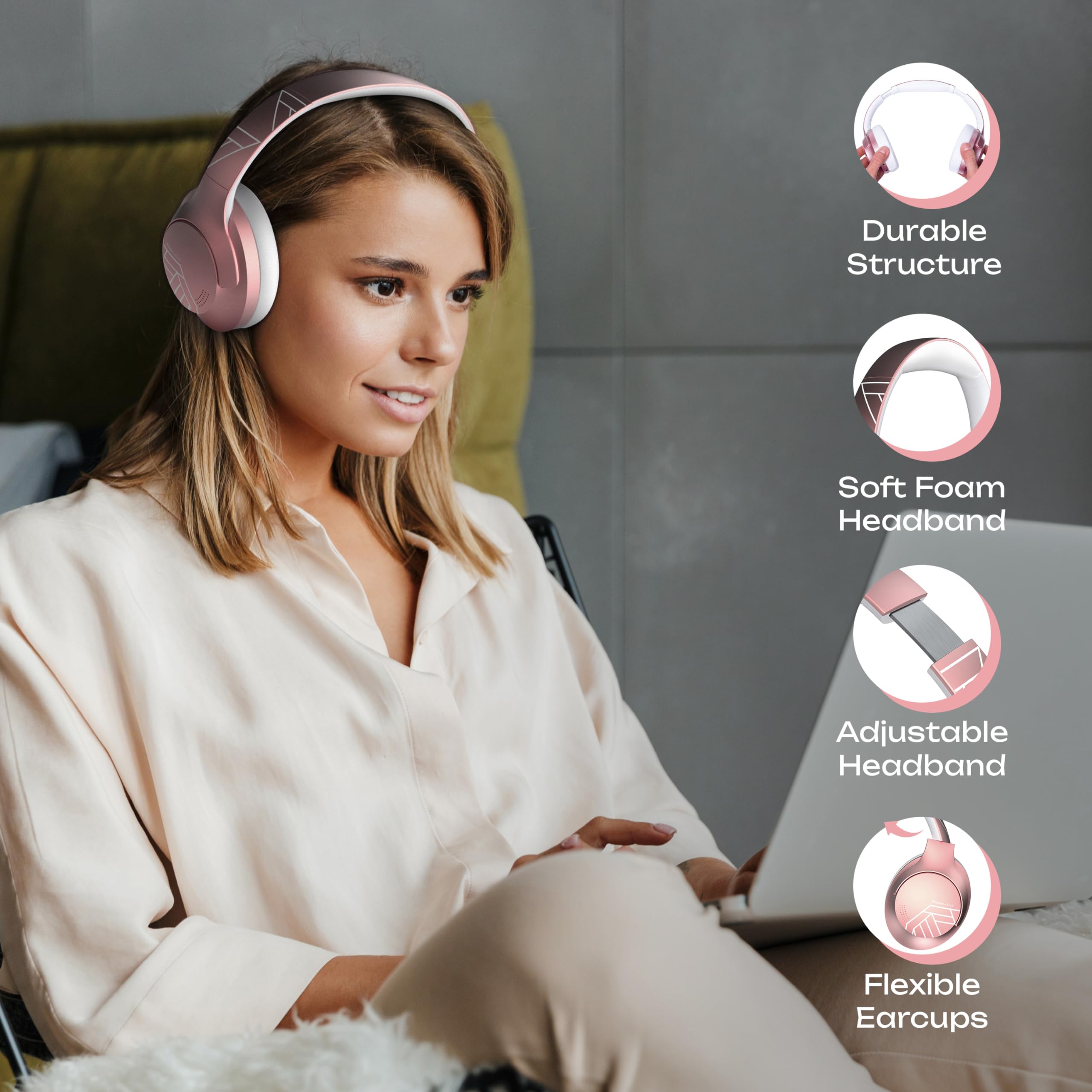 PowerLocus Bluetooth Over-Ear Headphones - 50 Hours Playtime, Wireless Foldable Headset with Built-in Mic, Lightweight HiFi Stereo Sound - Includes Carrying Case & Wired Mode for Phone Calls, PC Gaming, Travel & Commuting