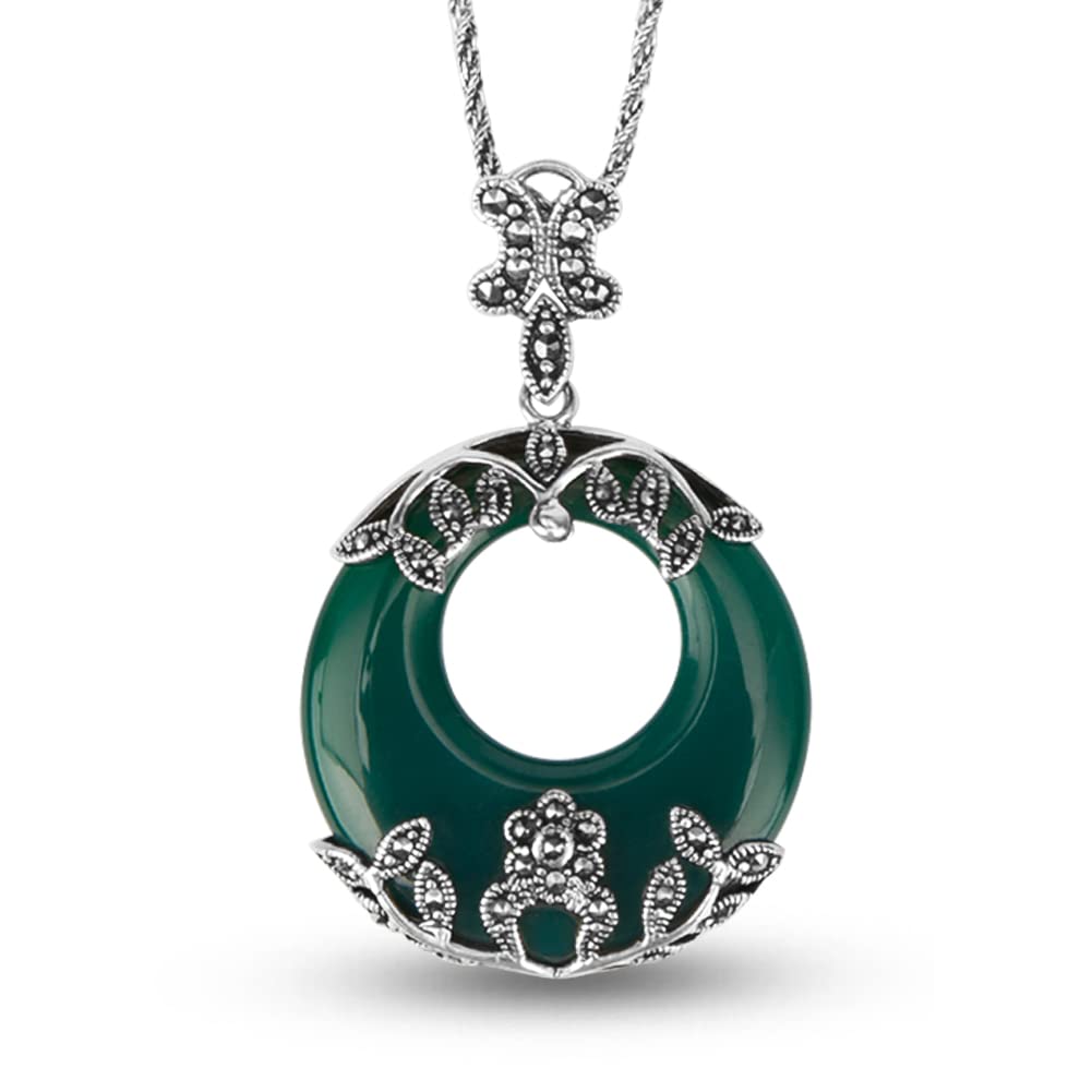 Vintage Thailand Silver Pendant Necklace with Cubic Zirconia & Marcasite - Elegant Bohemian Jewelry for Women, Perfect for Parties, Weddings & Special Occasions