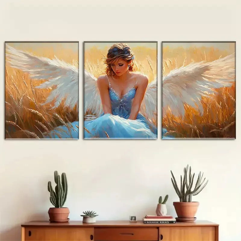 3-Piece Ethereal Angel in Wheat Field Triptych Wall Art Set - Framed Canvas 40x60cm - High Quality Print - 100% Australian Made - Ready to Hang - Perfect for Living Room, Bedroom & Office Decor