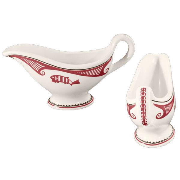 Elegant White & Maroon Gravy Boat - Mimbreño Style Ceramic Sauce Pourer | Perfect for Thanksgiving Dinner, Holiday Entertaining & Fine Dining Table Setting