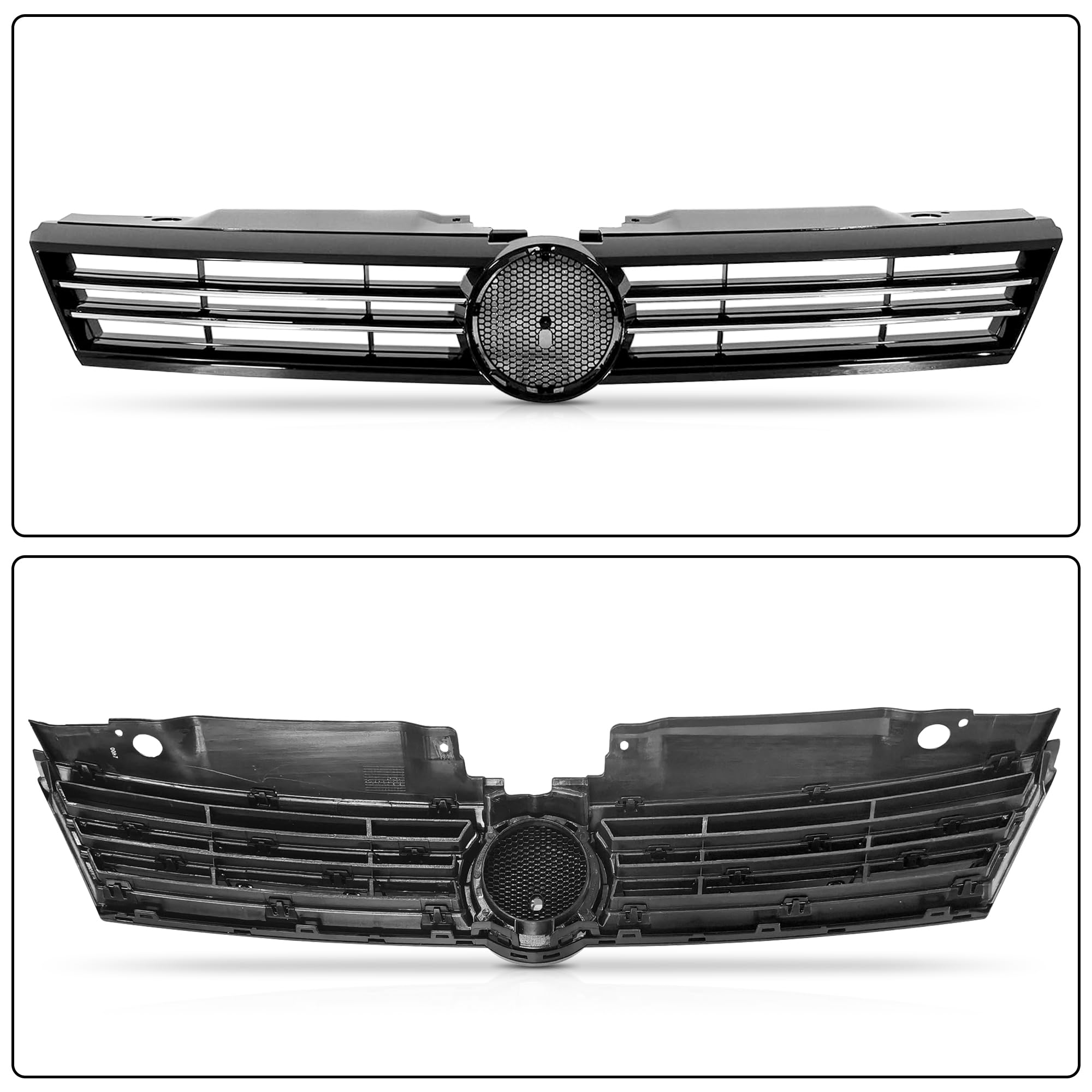 PartsFlow Front Upper Grille Mesh Black With Chrome Trim - Compatible With 2011-2014 VW Volkswagen Jetta Sedan MK6 | Replacement Car Grille for Enhanced Style & Protection | Perfect for Upgrades, Repairs, and Custom Car Modifications