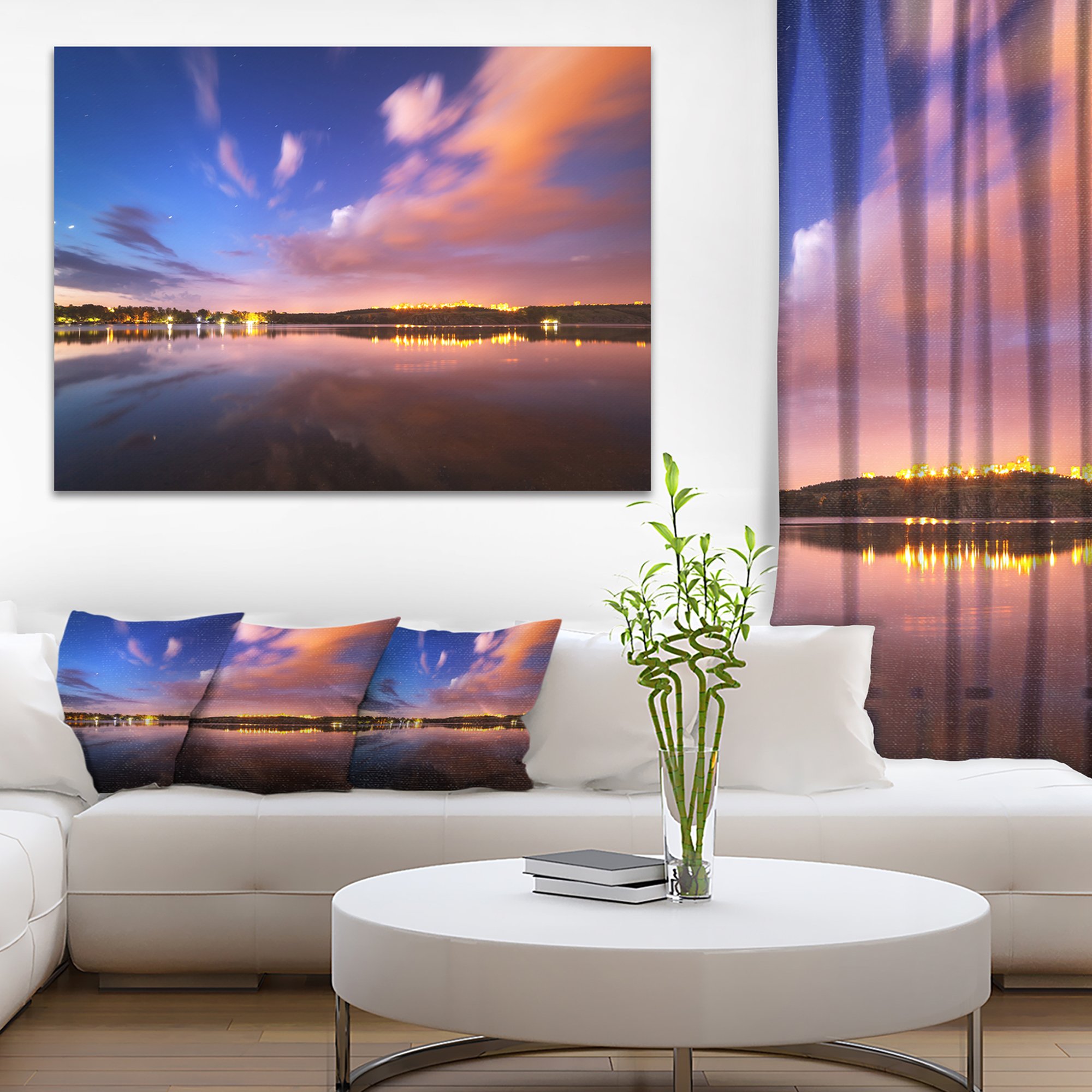 Night Sky Over River with Clouds - Contemporary Canvas Art Print for Living Room, Bedroom & Office Decor | Wall Art for Home & Office