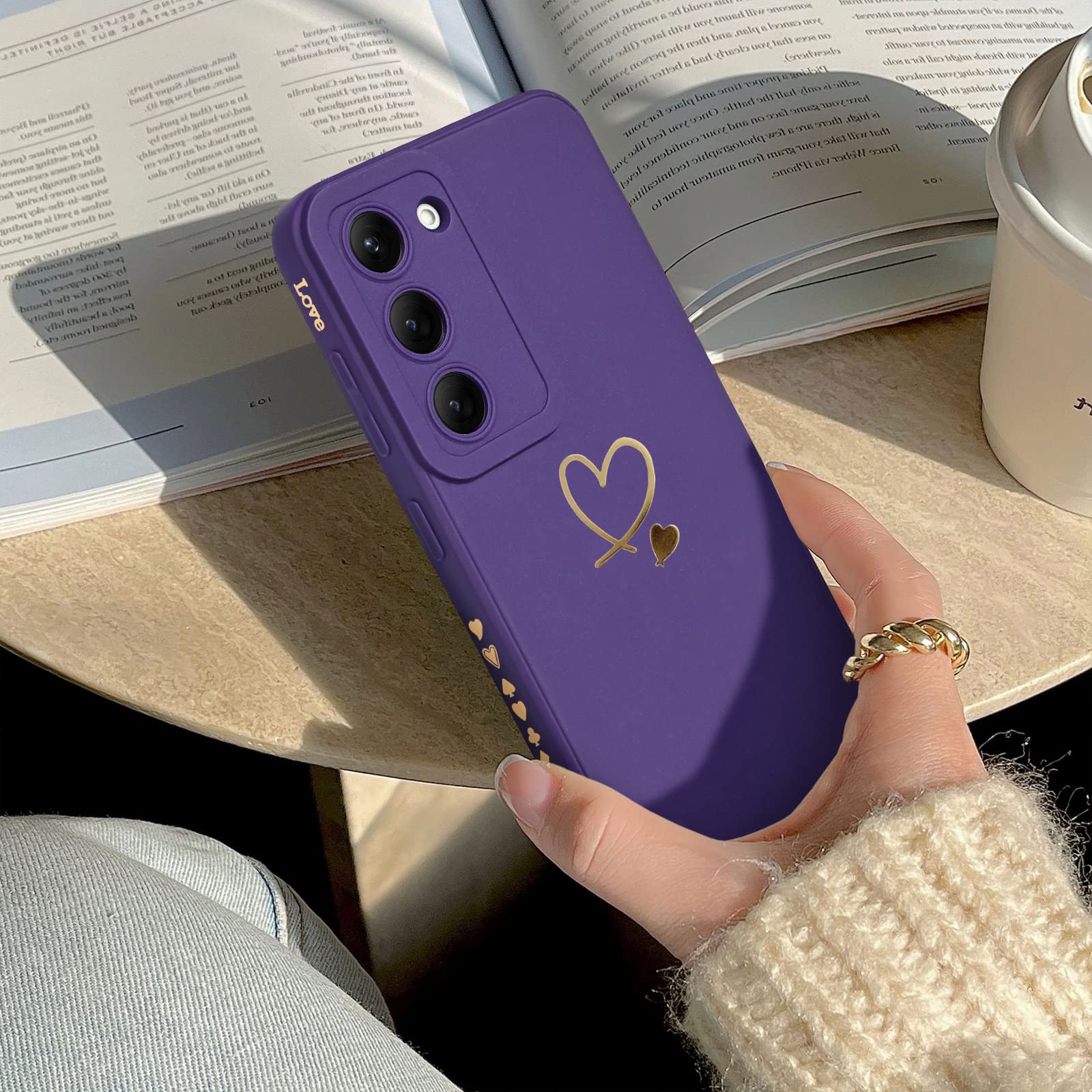 Cute Love Heart Pattern Flexible Liquid Silicone Shockproof Protective Phone Case for Samsung Galaxy S23 Plus - Purple, Perfect for Girls & Women | Durable Cover for Everyday Use, Work & Travel