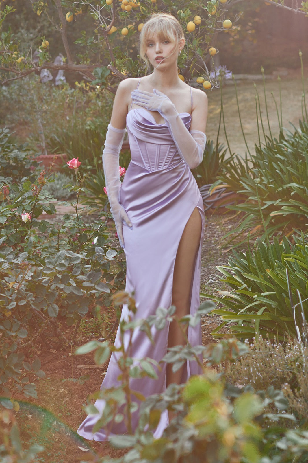 Sexy Cinderella Divine 7483 Corset Dress - Open Back & High Leg Slit for Evening Parties, Prom, and Date Nights