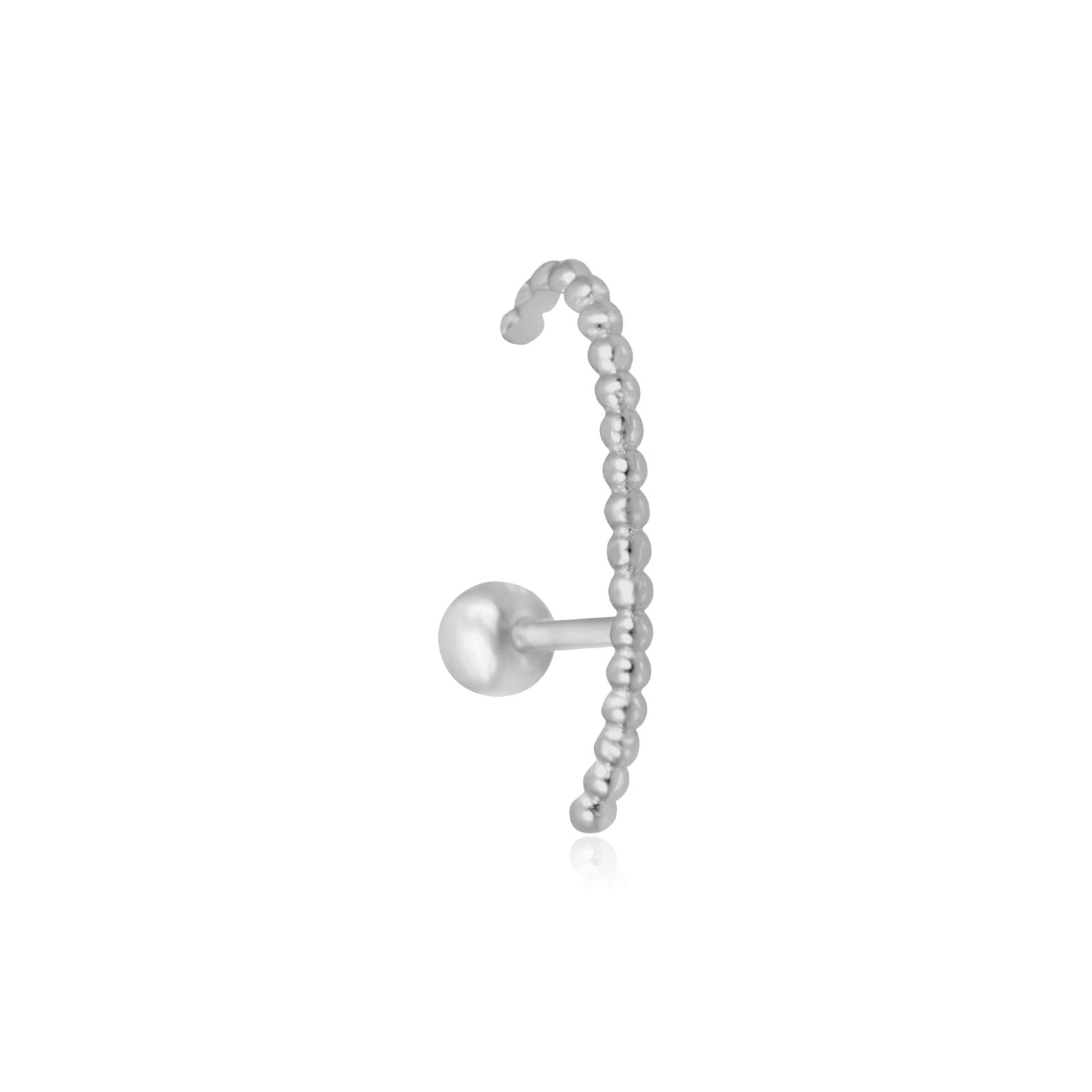 14k White Gold Beaded Ear Climber Stud - Elegant Suspender Earrings for Women, Perfect for Weddings, Parties & Special Occasions
