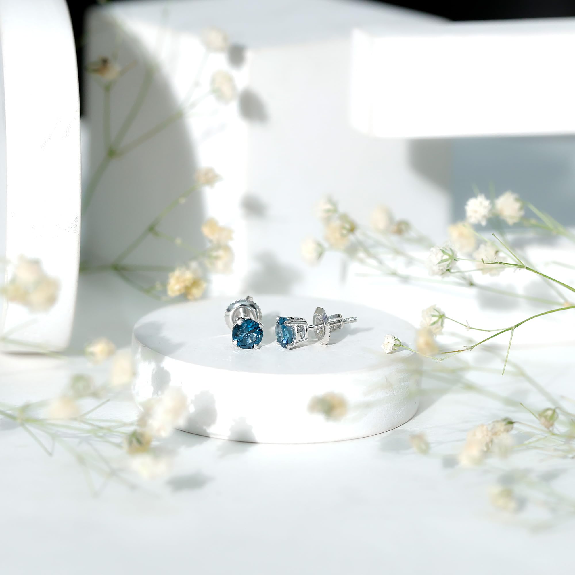 London Blue Topaz Solitaire Screw Back Stud Earrings - December Birthstone Jewelry, Elegant Gift for Women, Perfect for Birthdays, Anniversaries & Special Occasions