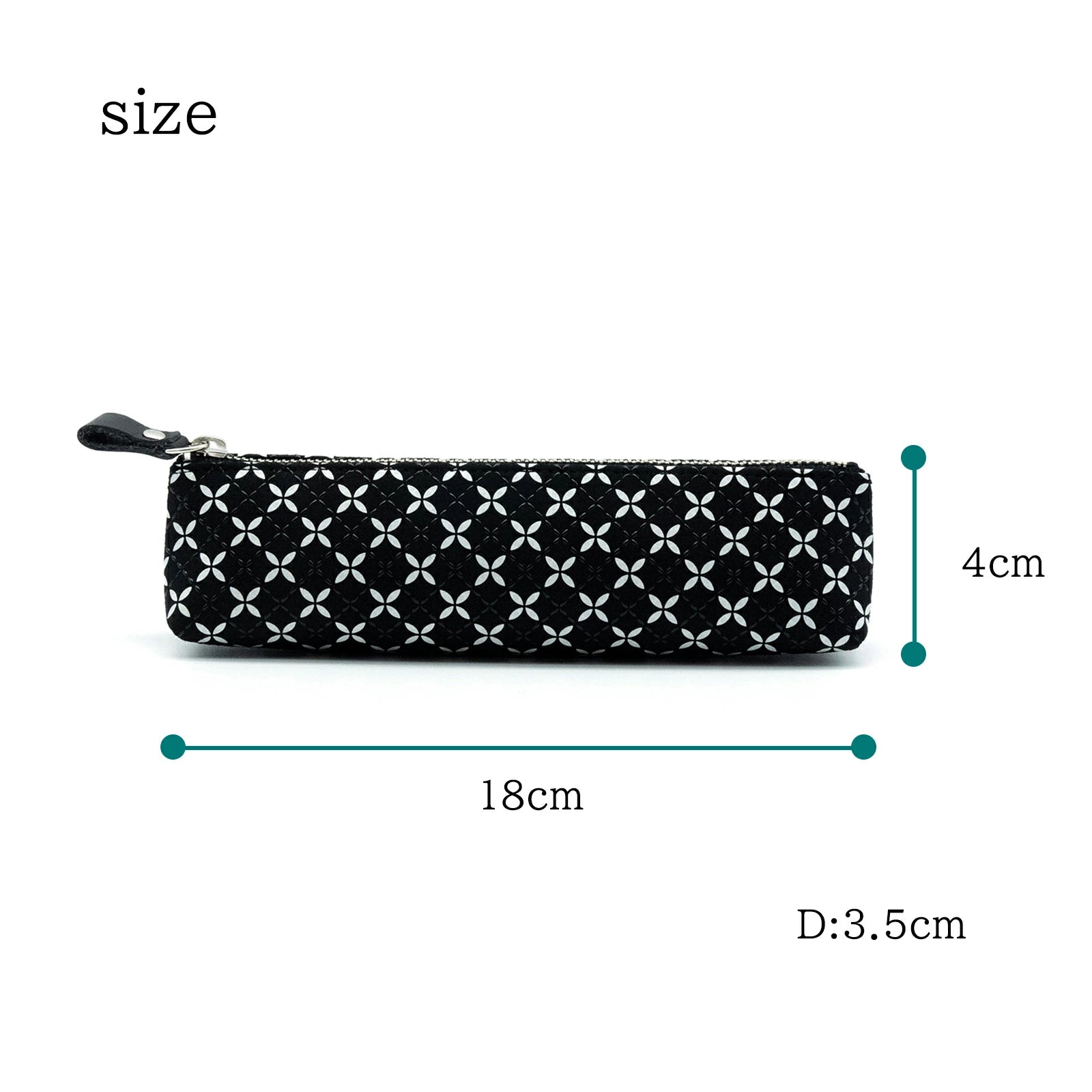 Premium Japanese Deerskin Leather Pencil Case - Koshu Inden Shippo Black Interlocking Circles Pattern - Handmade Traditional Craft Pen Holder for School, Office & Gift Giving