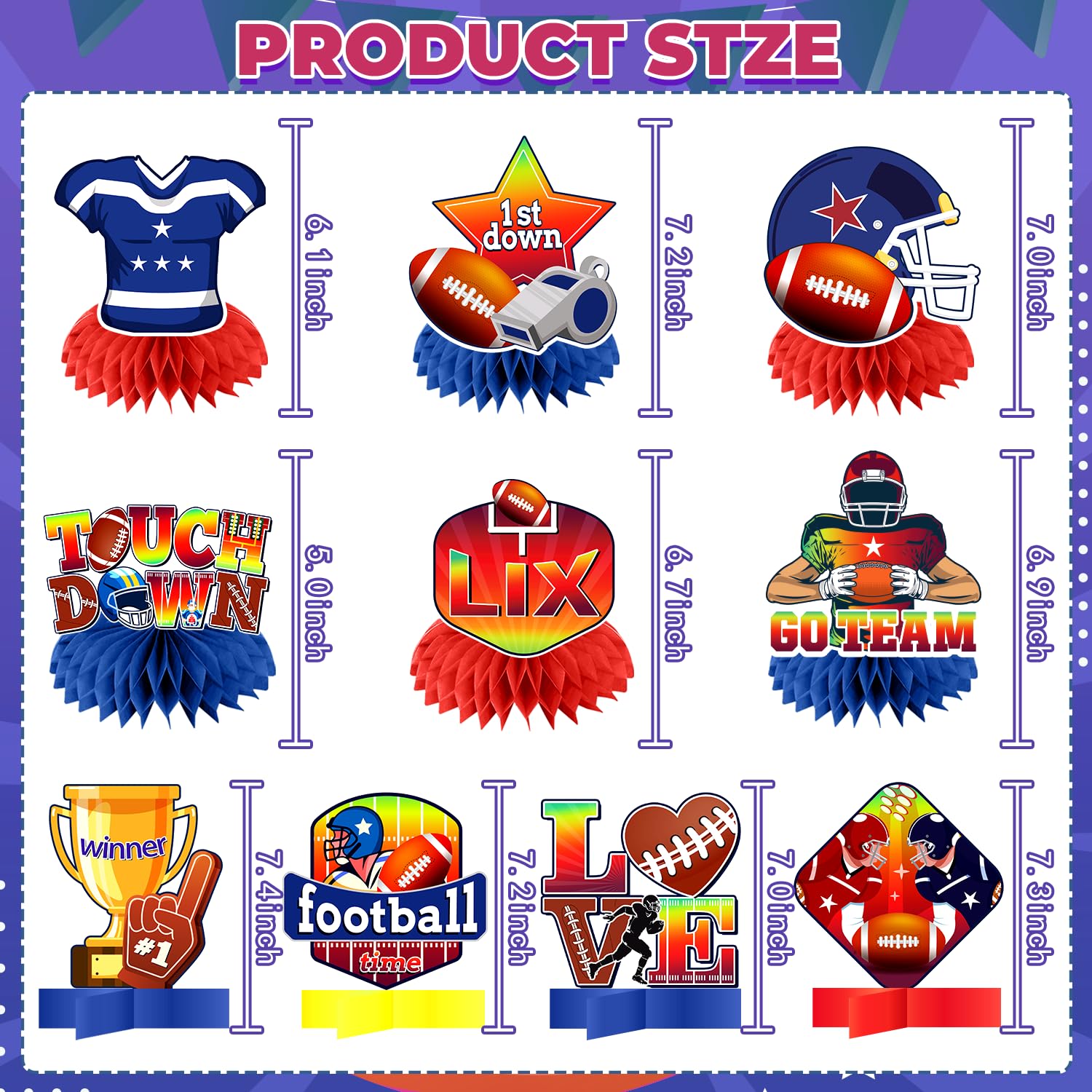 10 Pcs Super Bowl Party Decorations 2025 - Double-Sided Honeycomb Centerpieces & Table Decor for Football Game Day, Touchdown Theme Party Supplies - Perfect for Super Bowl Sunday, Tailgating & Sports Themed Events