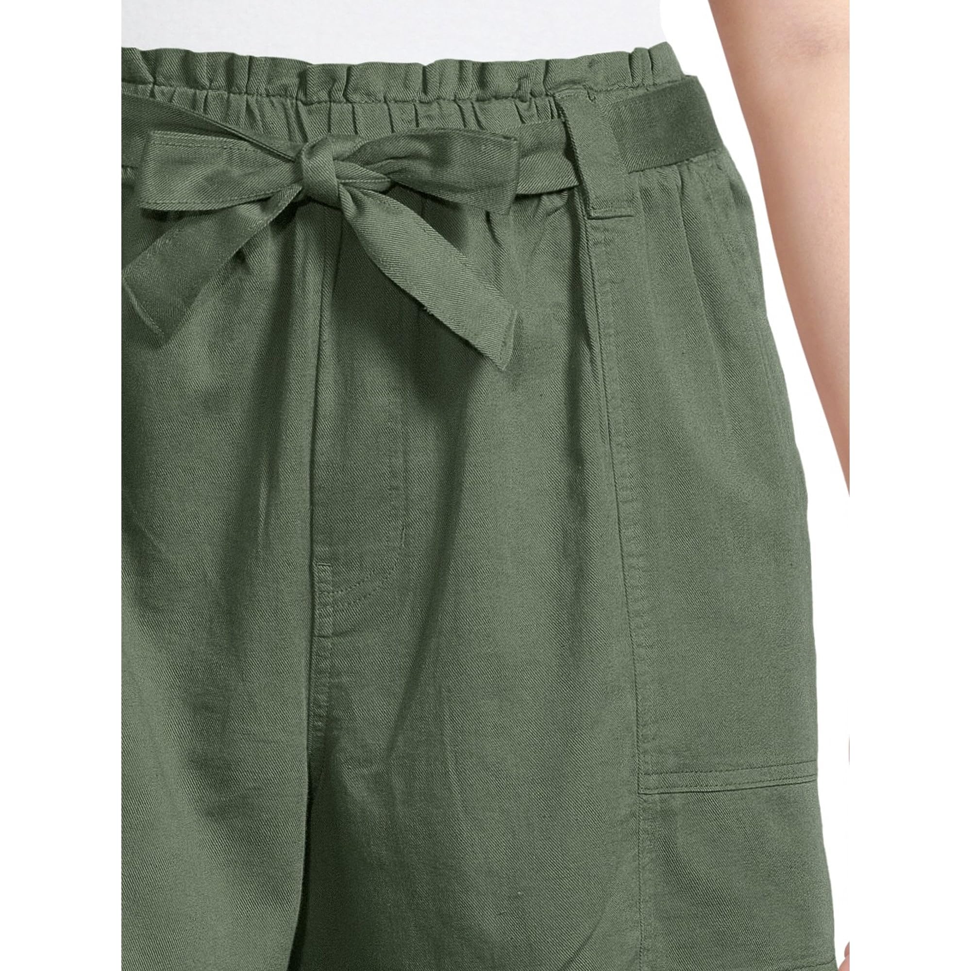 Terra & Sky Women's Plus Size Green Paperbag Waist Belted Shorts - Comfortable & Stylish for Summer Outfits, Casual Wear & Travel