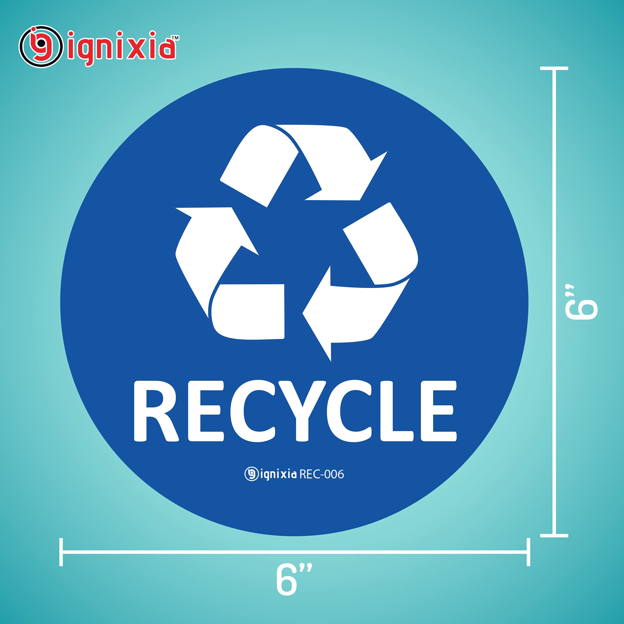 IGNIXIA 6x6 Inches Large Recycle Stickers for Trash Cans (Pack of 2) - Waterproof, UV Protected Recycling Bin Labels for Indoor & Outdoor Use - Perfect for Home, Office & Public Spaces (Blue)