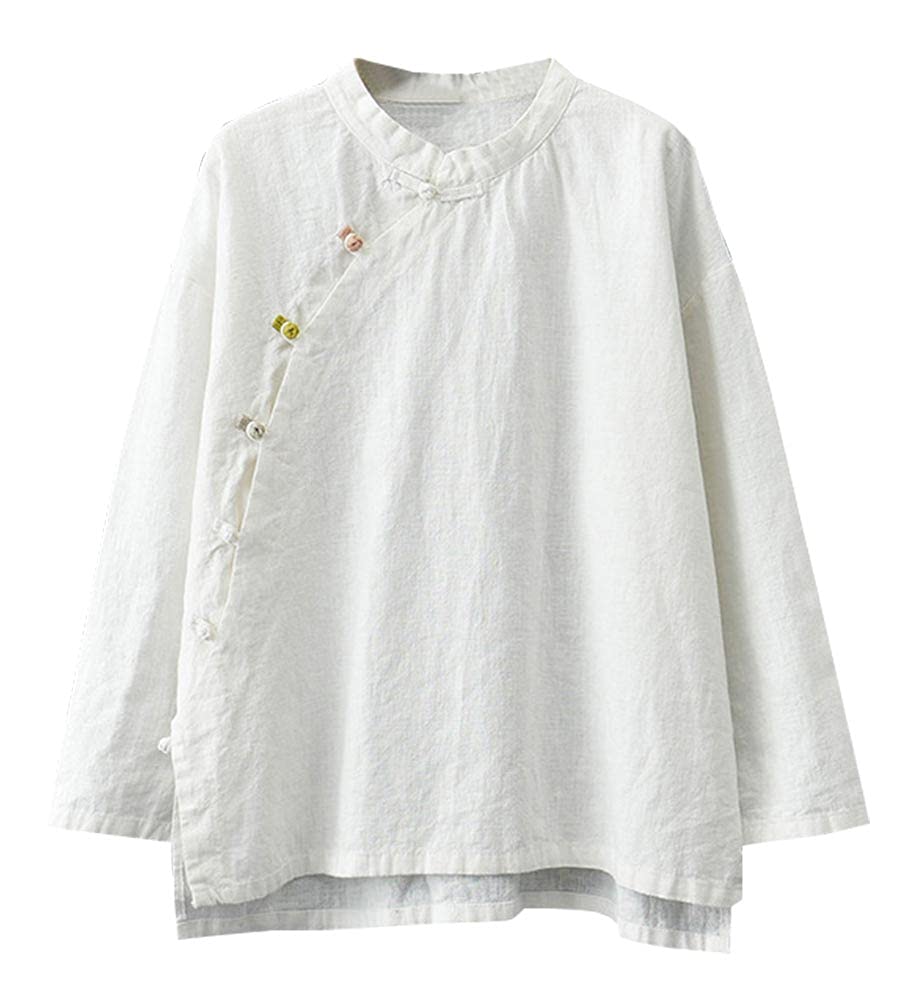 Kedera Women's Loose Summer Linen Tunic Top with Chinese Frog Button High-Low Hem Blouse - Casual Boho Chic Shirt for Beach, Vacation & Everyday Wear