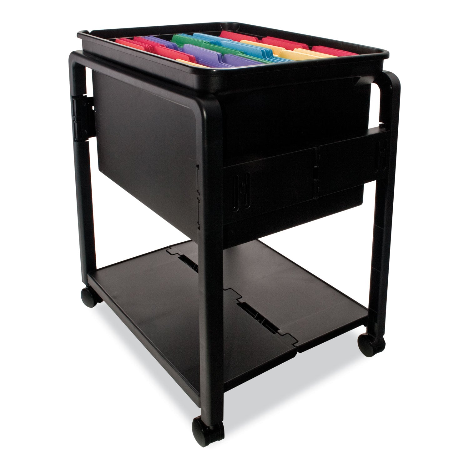 Advantus Black Plastic Folding Mobile File Cart with 1 Shelf & 1 Bin - 14.5