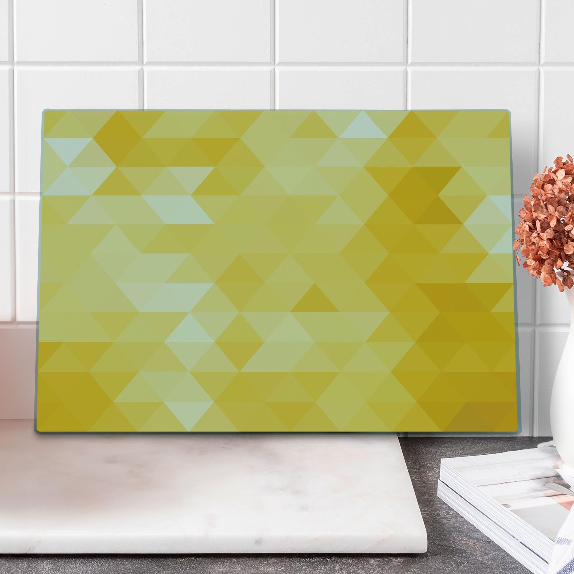 Ambesonne Yellow Glass Cutting Board - Modern Geometric Design for Kitchen & Serving