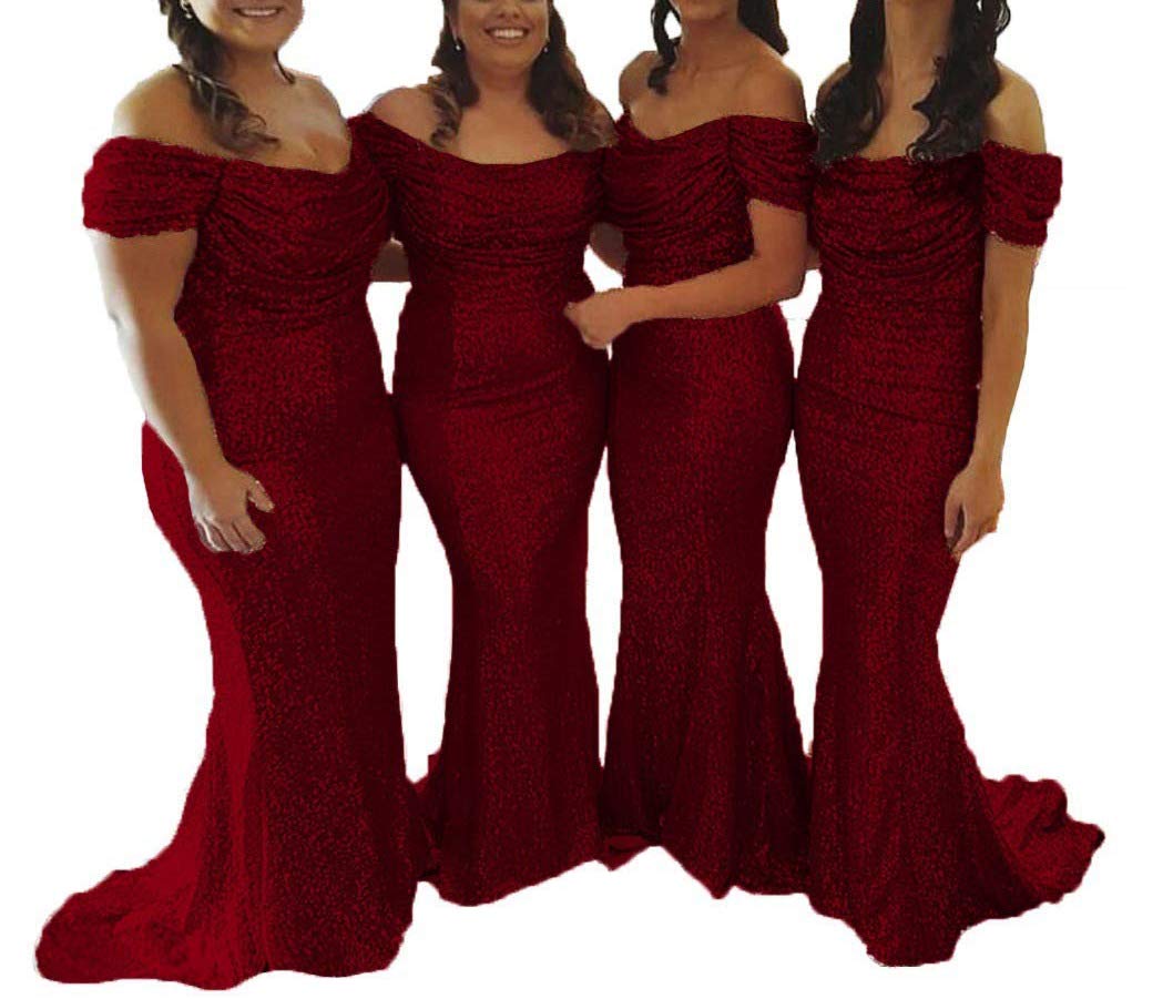 Sequin Bridesmaid Dresses Long Mermaid for Wedding & Prom