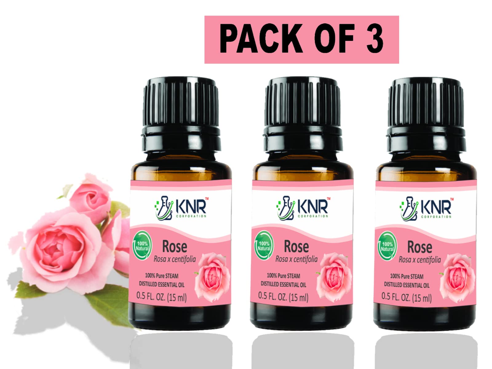 Premium ROSE Essential Oil (Gulab Oil) - 100% Pure, Cold-Pressed, Undiluted for Aromatherapy, Relaxation, Skin Care, Diffuser, Perfume & Bath - 15ml (Pack of 3) - Perfect for Spa, Massage & Home Fragrance