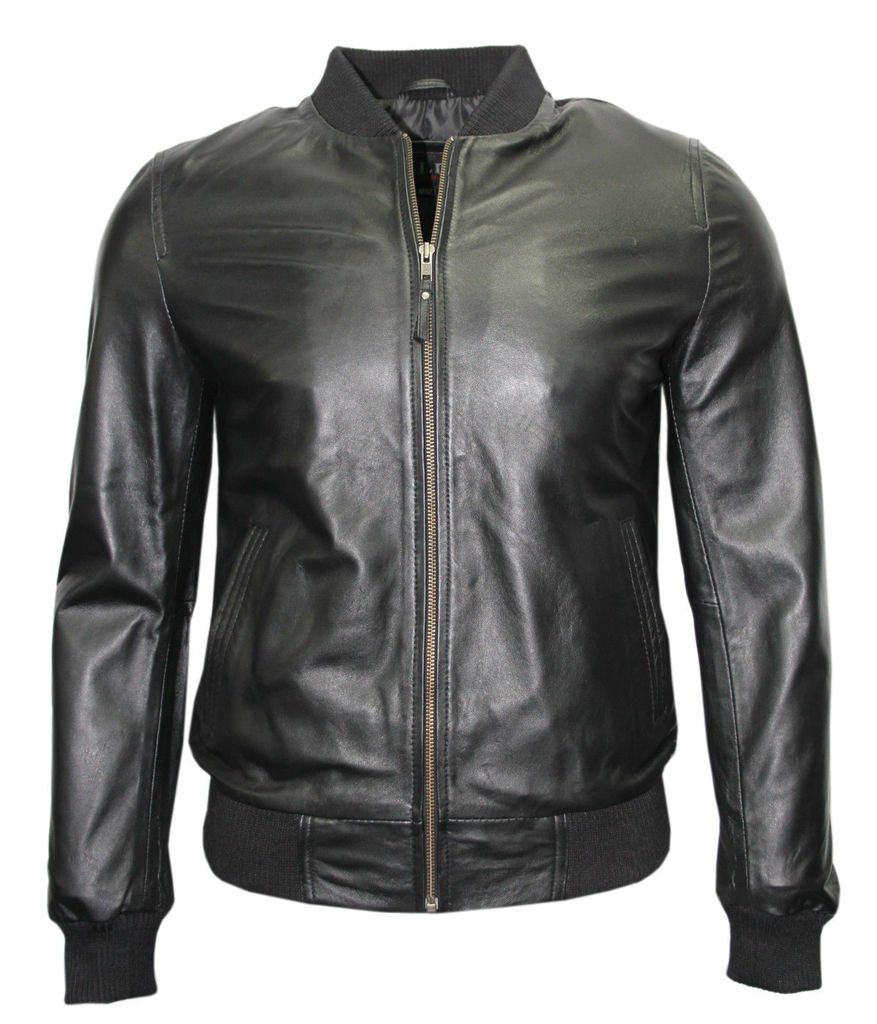 Men's Retro Black Nappa Leather Bomber Jacket - Slim Fit Vintage Varsity Coat for Casual Wear | Perfect for Motorcycle Riding, Night Out & Street Style Fashion