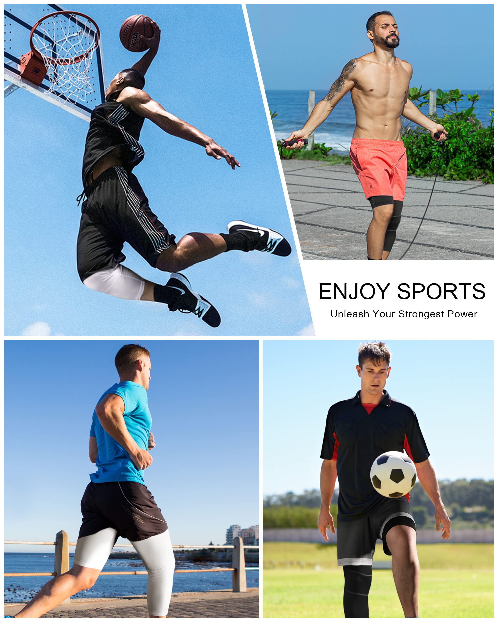 Roadbox Men's One Leg Compression Pants - 3/4 Length Basketball Leggings for Athletic Performance & Muscle Support | Moisture-Wicking Sports Base Layer for Running, Training & Gym Workouts