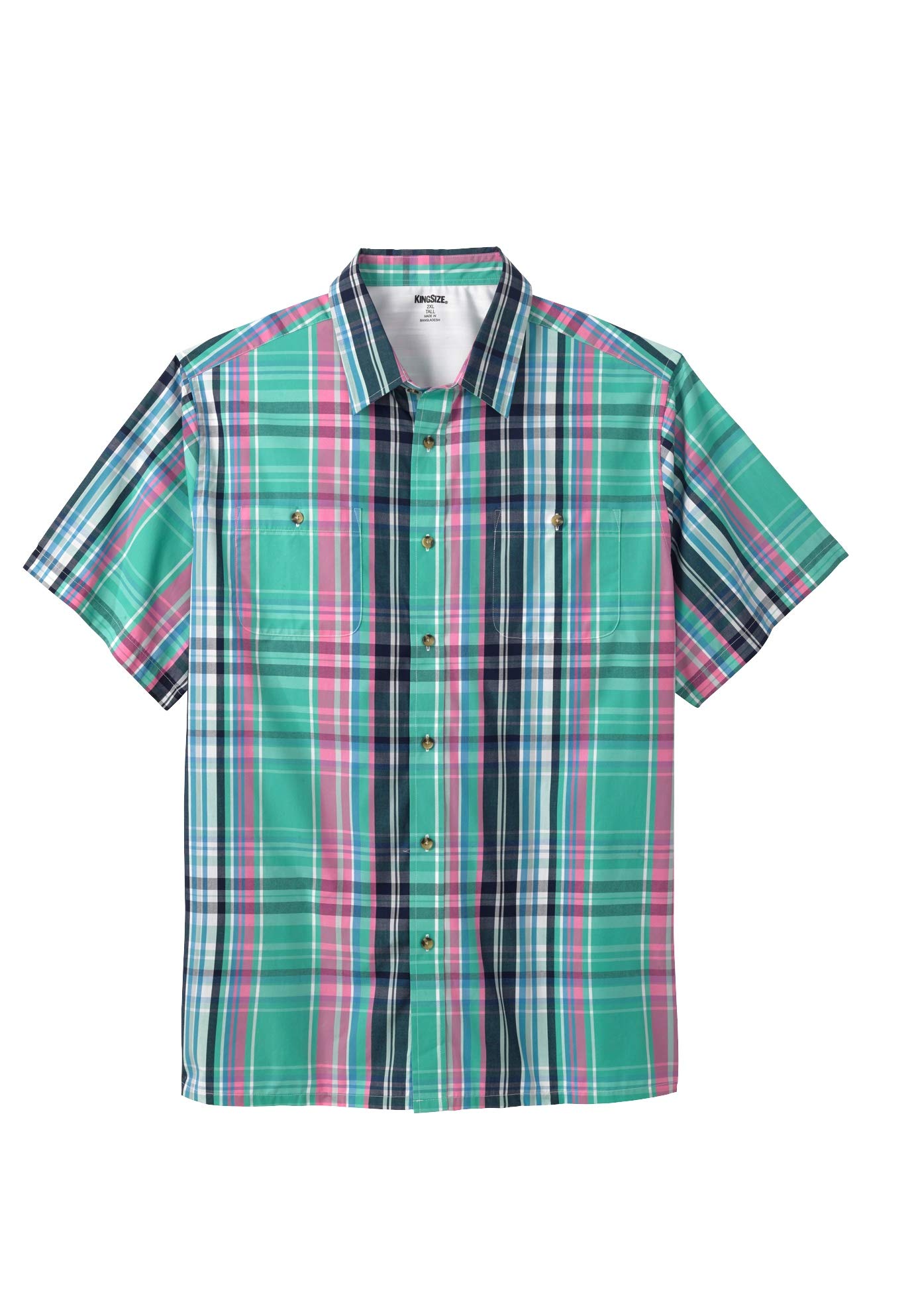 KingSize Men's Big & Tall Short-Sleeve Plaid Sport Shirt - Comfortable Casual Button Down Shirt for Large & Tall Men - Perfect for Work, Outdoor Activities & Everyday Wear