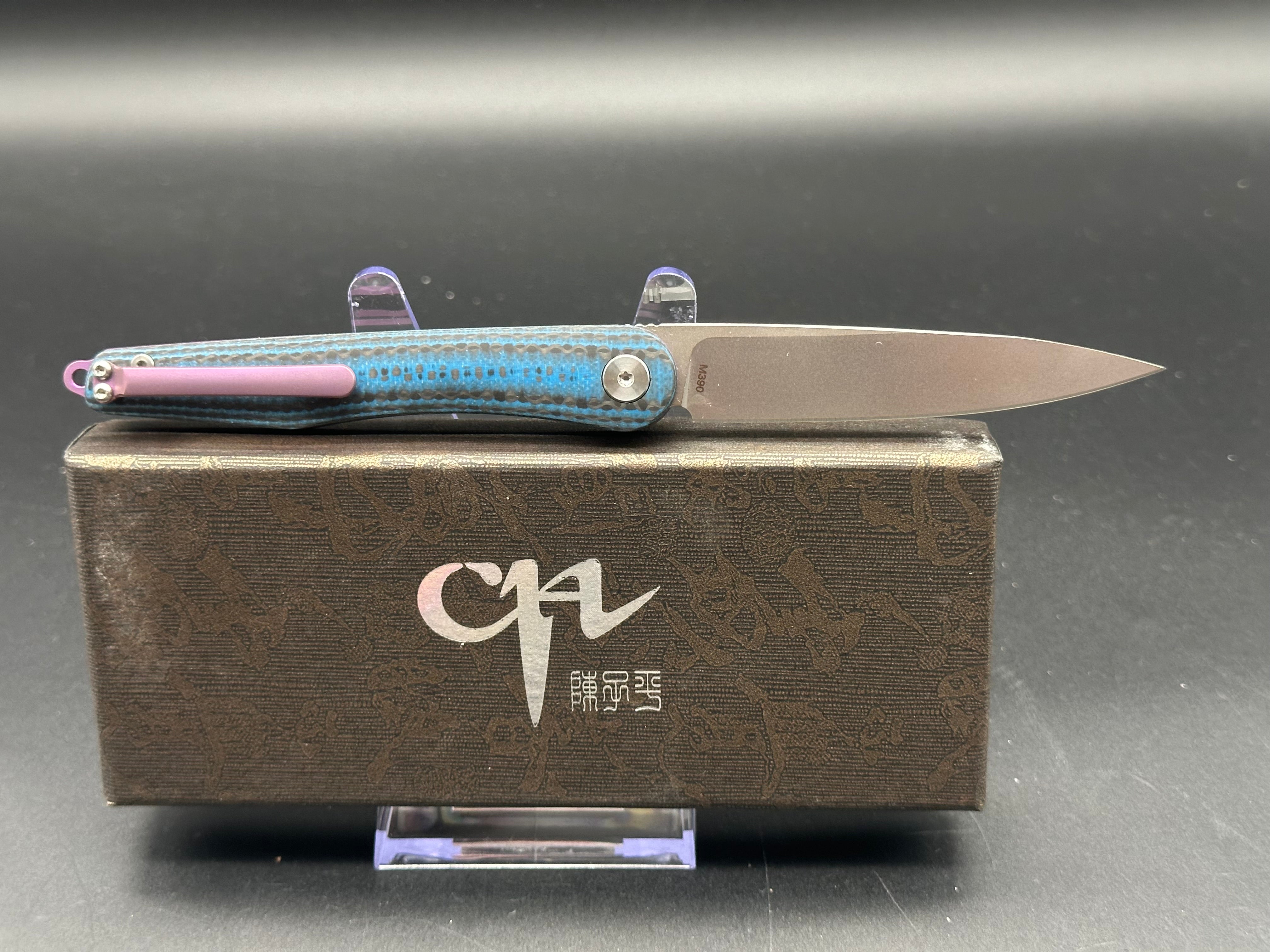 CH KNIVES Folding Pocket Knife - Army Green Carbon Fiber/Titanium/G10 Handle with M390 Steel Blade | Tactical EDC, Outdoor Camping & Survival Gear
