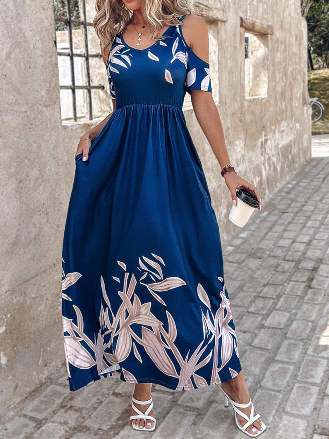 Women's Floral Short Sleeve Maxi Dress - Summer Beach Vacation Dress with Side Slits & Pockets | Perfect for Tropical Getaways, Pool Parties, and Casual Outings