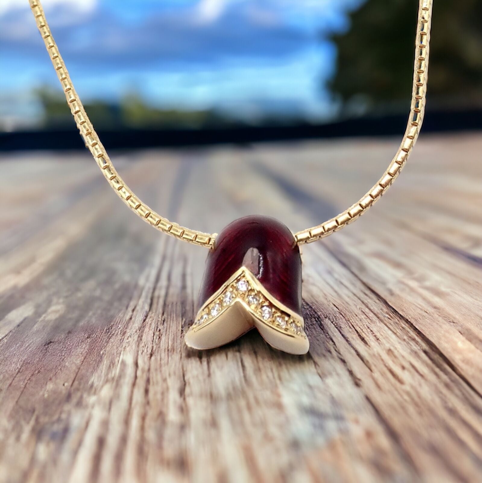 Authentic Faberge Diamond Tulip Red Enamel Pendant Necklace - Elegant Jewelry Gift for Women, Perfect for Valentine's Day, Anniversary & Special Occasions