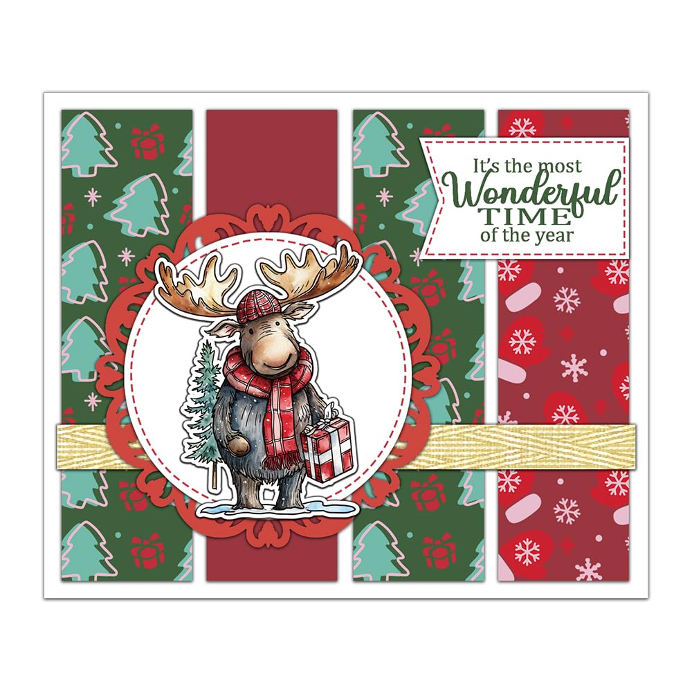 Christmas Reindeer Clear Stamps & Metal Cutting Dies Set - DIY Scrapbooking Supplies for Holiday Cards, Xmas Crafts, and Festive Decorations - Perfect for Gift Wrapping, Envelope Embellishments, and Seasonal DIY Projects