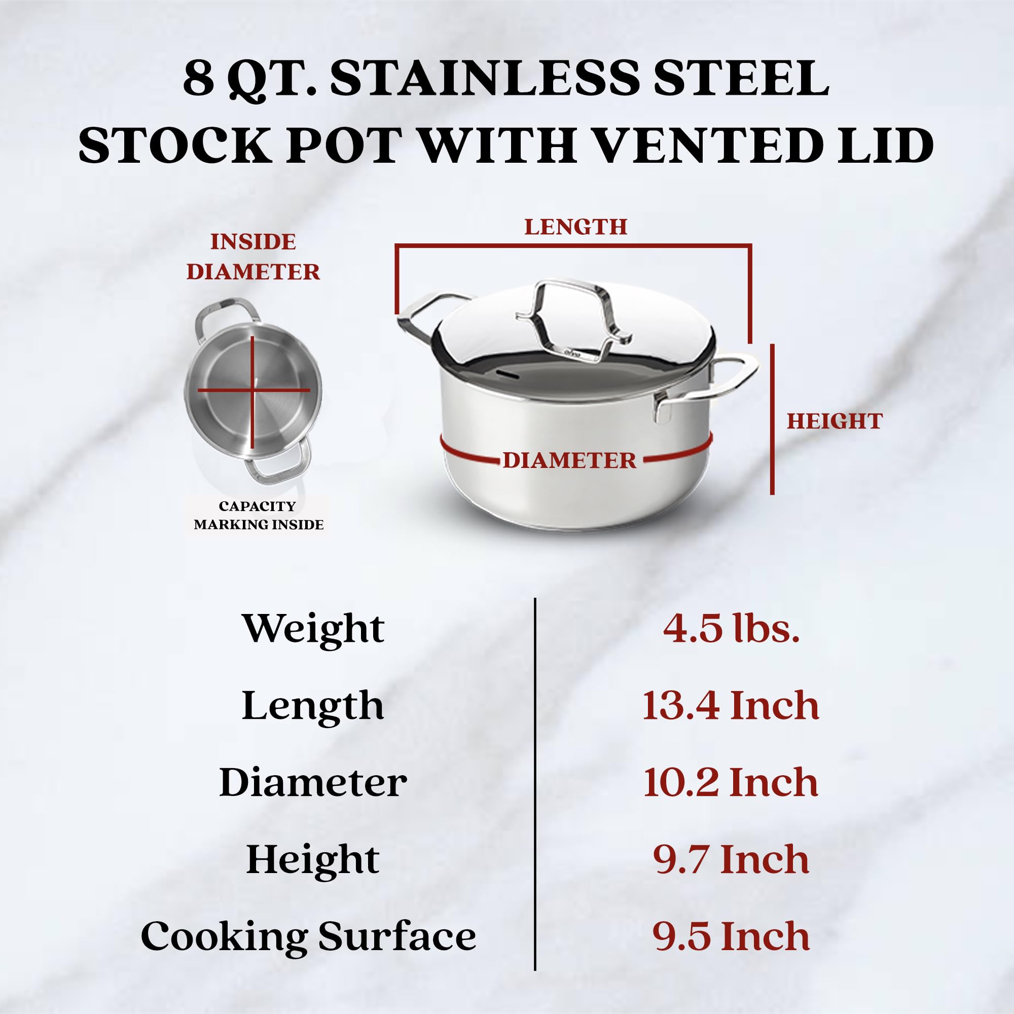 Alva Maestro 8 Qt Stainless Steel Stock Pot with Lid - 18/10 Professional Grade Non-Toxic Cooking Pot - PFAS/PFOA/PTFE Free - Induction & All Stovetop Compatible - Oven Safe - Perfect for Soups, Stews, Pasta & Large Family Meals