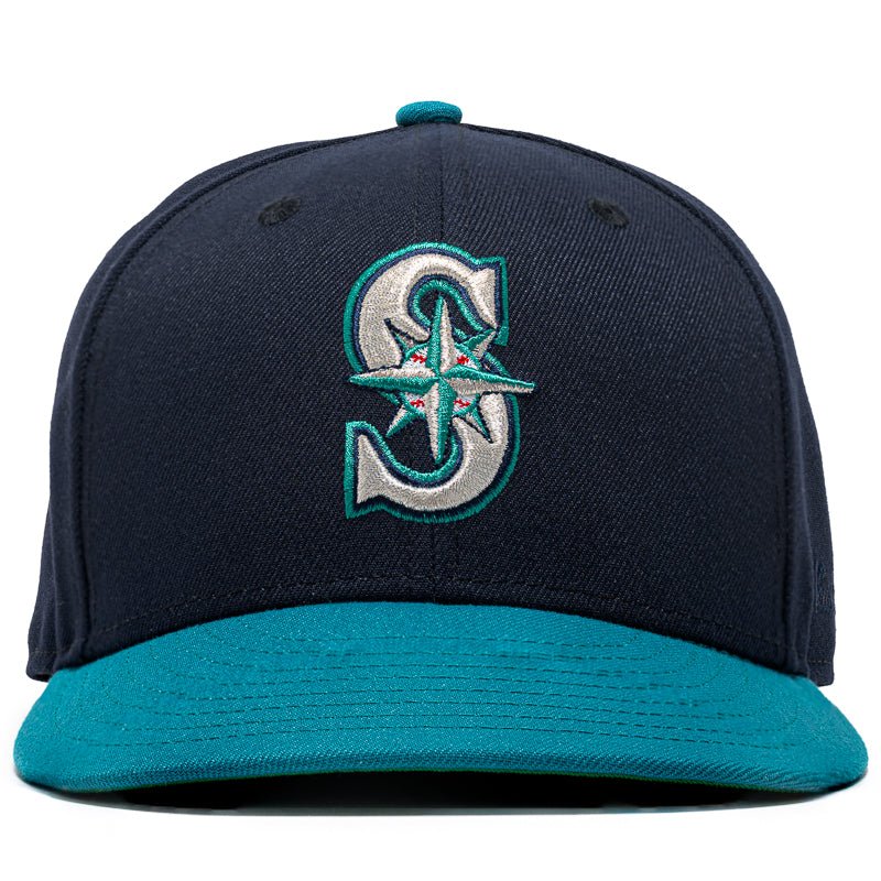 New Era x Politics Seattle Mariners 59FIFTY Fitted Baseball Cap - Navy/Teal - Official MLB Licensed Hat for Men & Women - Perfect for Games, Collecting & Streetwear Fashion
