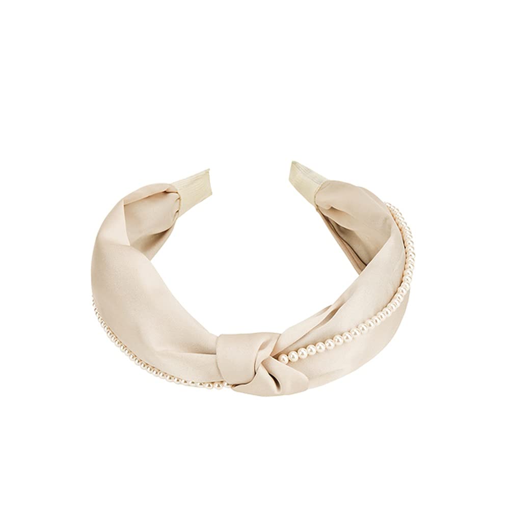 XWWDP Knotted Pearl Wide Headband for Girls - Cute College Style Hair Accessories for Women & Teens - Perfect for School, Parties, and Everyday Wear