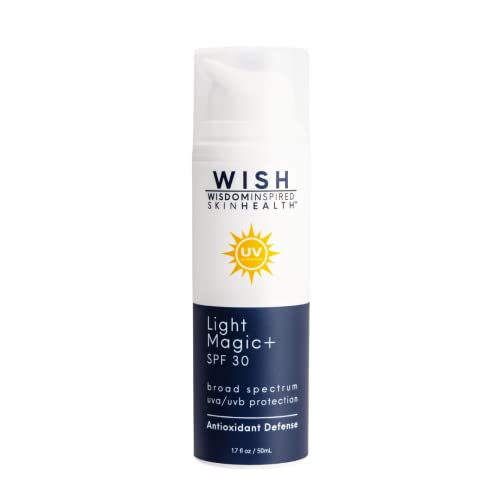 WISH Skin Health Light Magic+ SPF30 Sunscreen - Broad Spectrum UVA/UVB Protection, Non-Comedogenic & Acne Safe | Daily Face Sunscreen for Sensitive Skin, Outdoor Activities & Beach Days