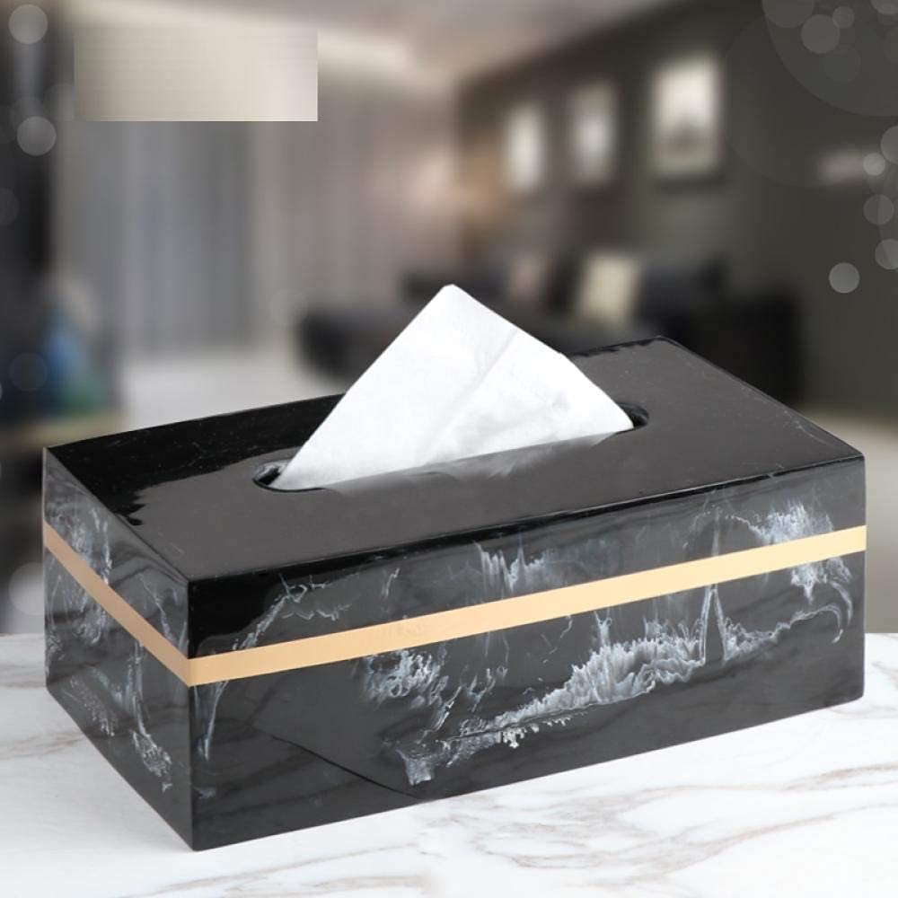 ZKS-KS Marble Resin Tissue Box Holder - Nordic Style Storage Organizer for Living Room, Coffee Table, Bedroom & Hotel | Creative Paper Towel Dispenser with Tray