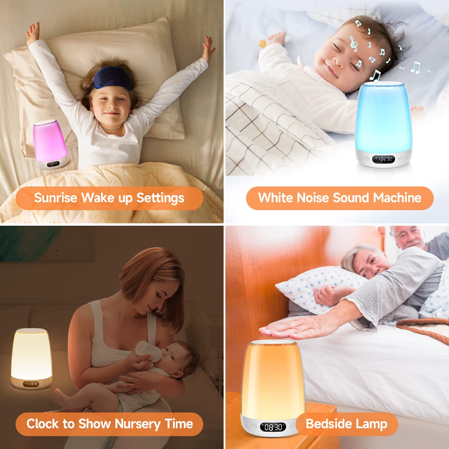 One Fire Baby Night Light for Kids - 48 RGB Colors, Dimmable & Rechargeable Touch Lamp, Portable Smart Bedroom Light with APP Control, Timer & Sunrise Alarm Clock | Nursery, Kids Room, Bedside, Travel Night Light