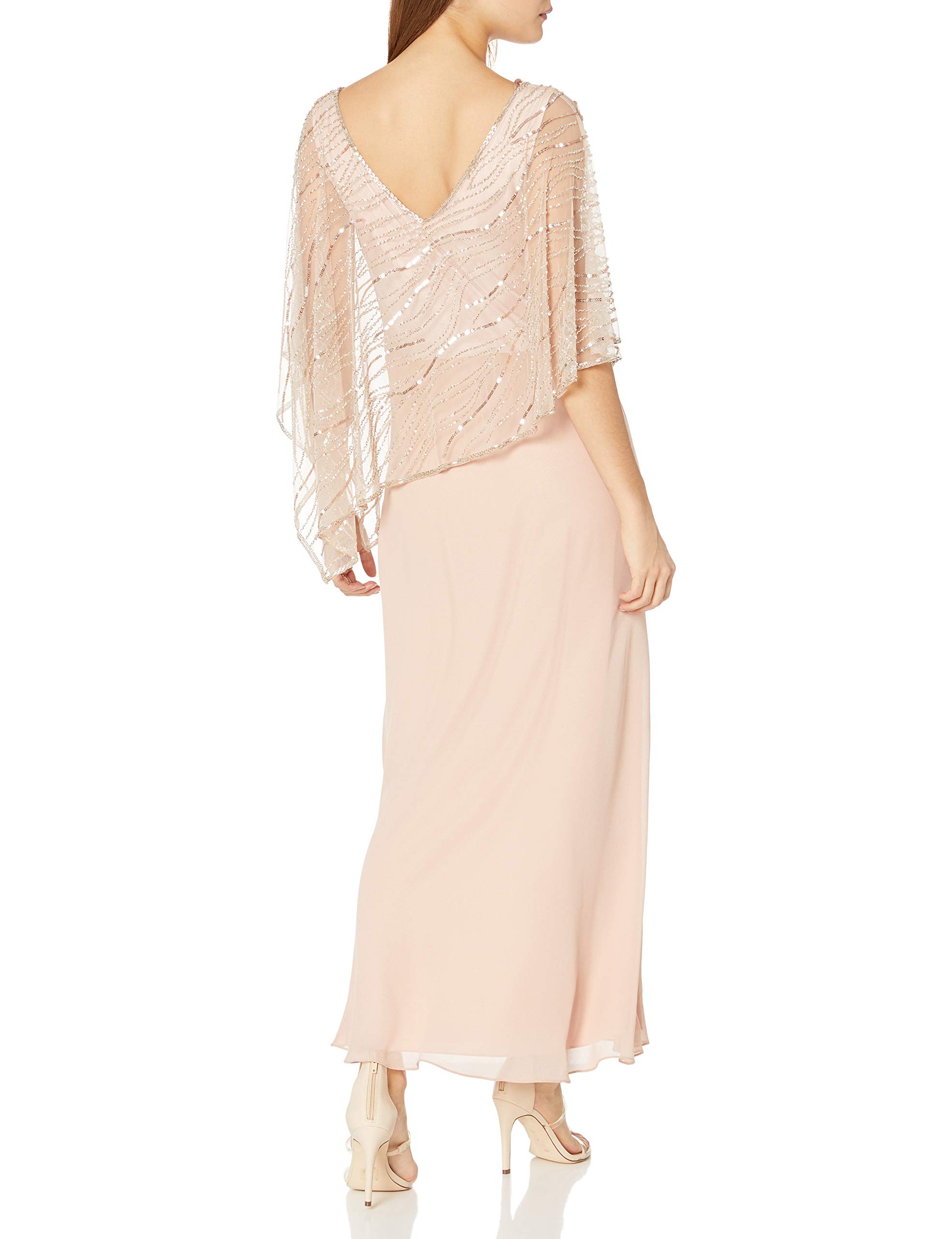 J Kara Women's Petite Beaded Maxi Dress - Floral Embroidery Long Sleeve Party Gown in Blush/Silver, Size 6P - Perfect for Weddings, Evening Events & Special Occasions
