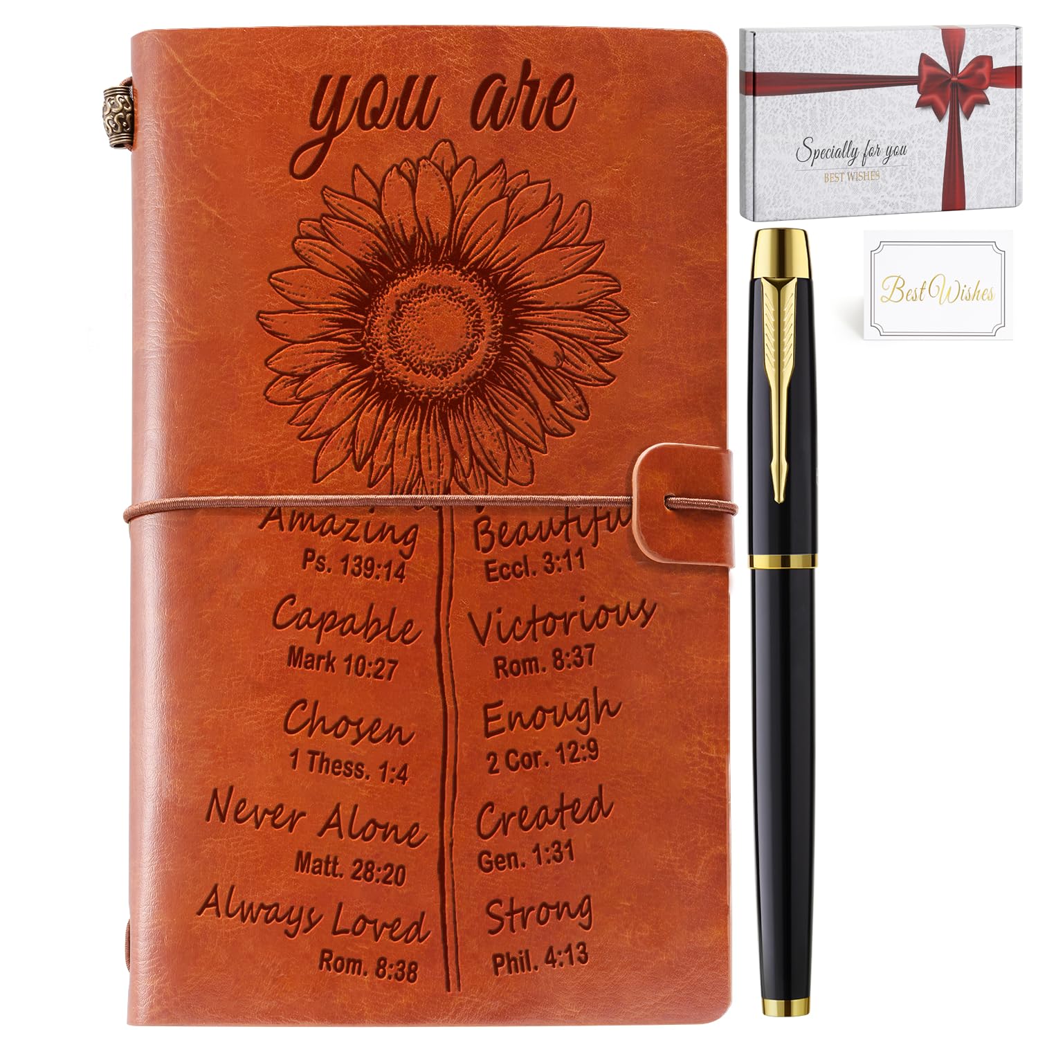 Christian Leather Journal Notebook - Inspirational Religious Gift for Women & Men, Sunflower Design, Perfect for Birthday, Graduation, Thank You - Great for Sister, Friends, Bible Study & Prayer Journaling