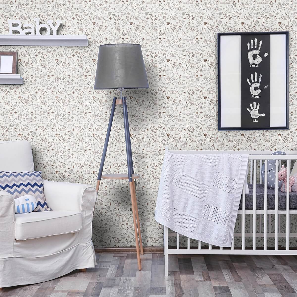 Tan Space Baby Peel and Stick Removable Wallpaper 2610 - Self-Adhesive Nursery Wall Decor for Kids Room, Bedroom & Nursery - Easy to Install & Remove