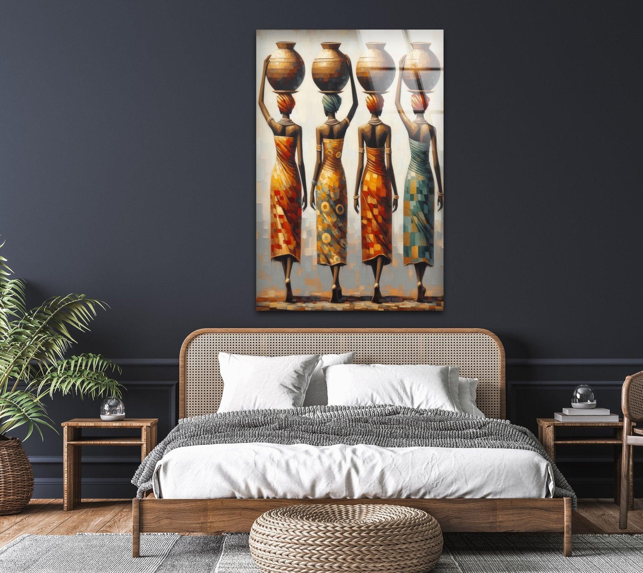 African Women Glass Wall Art - Handmade Elegant Home Decor for Living Room, Bedroom & Office - Perfect for Boho, Modern & Ethnic Interior Design Styles