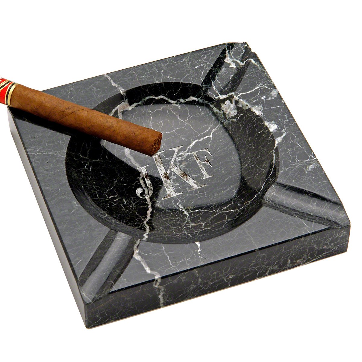 Personalized Black Marble Square Cigar Ashtray with Laser Engraved Monogram - Custom Cigar Accessories for Men, Luxury Smoking Gifts, Home Bar & Office Decor