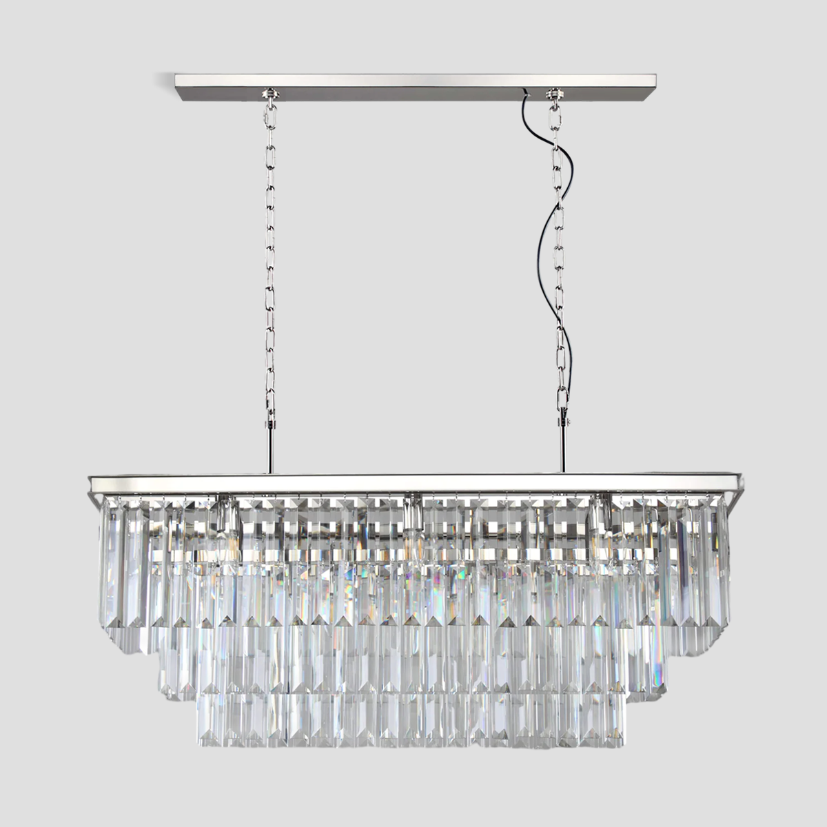 Falria 3-Tier Crystal Rectangular Chandelier - Modern Luxury Ceiling Light Fixture for Dining Room, Living Room & Bedroom | Elegant Home Decor Lighting