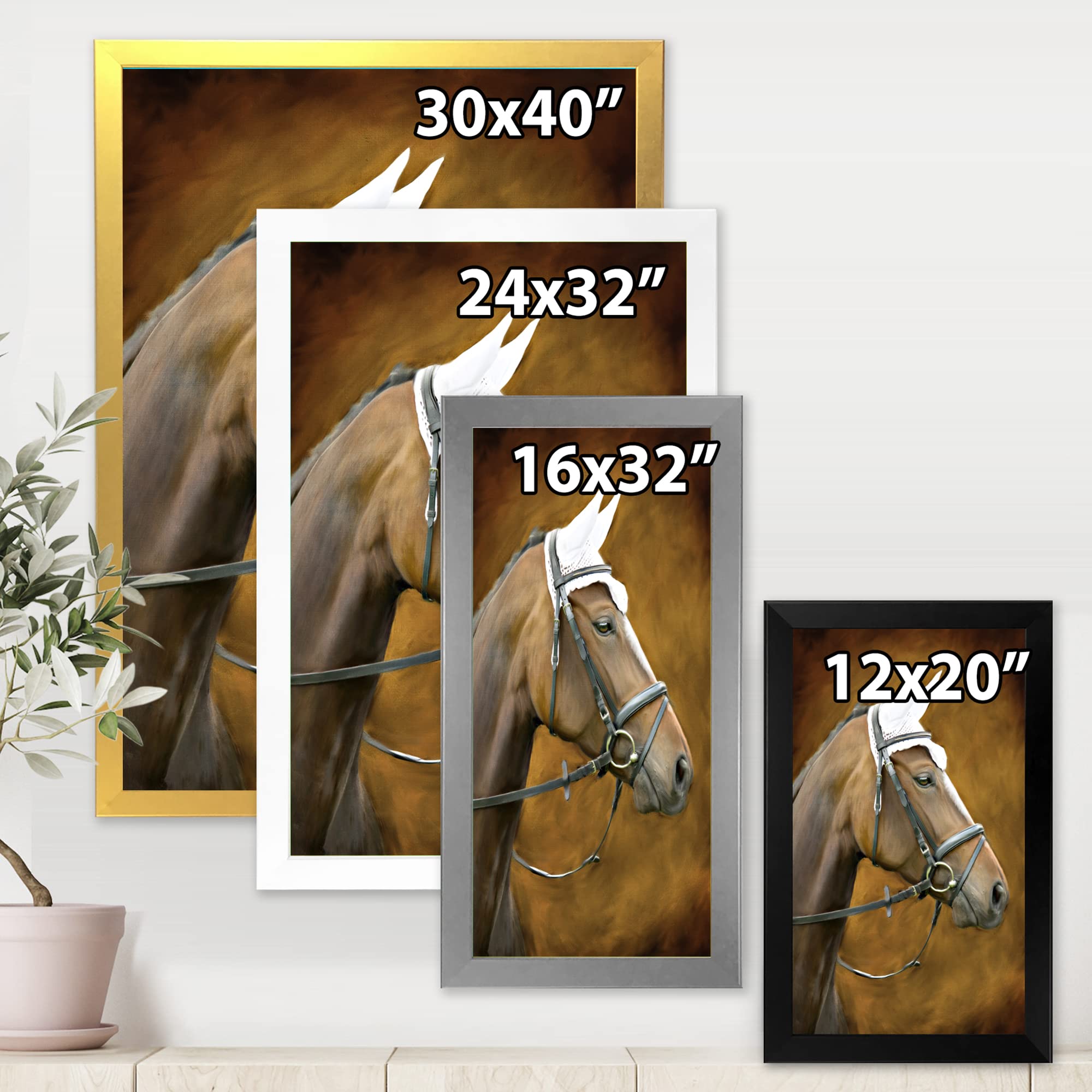 Brown Horse with White Ears Portrait - Farmhouse Framed Wall Art Decor for Living Room, Bedroom & Office