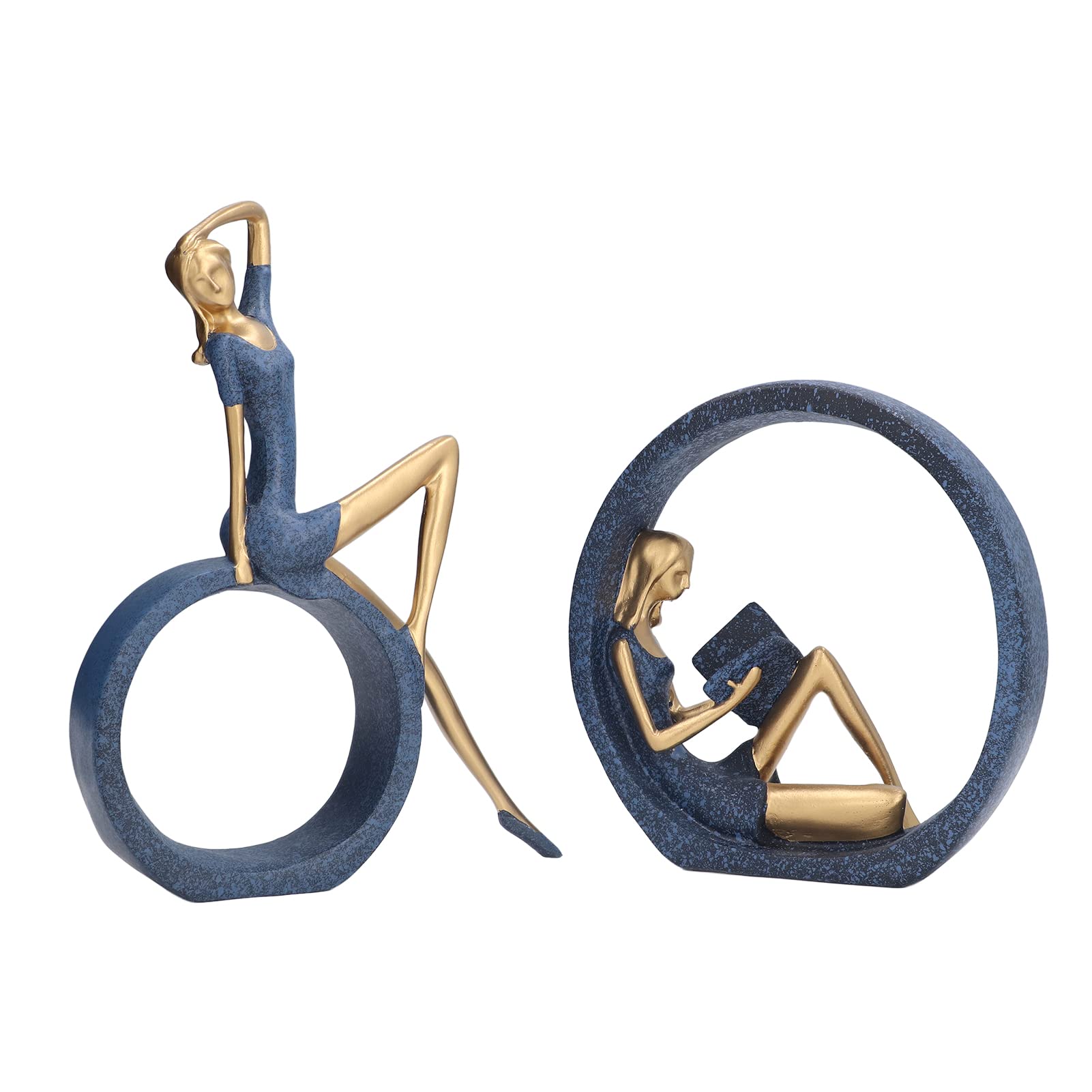 Delaman 2-Piece Handcrafted Resin Sculpture Set - Yoga Girl & Reading Woman Statue, Vivid Detailed Figurines for Office Desk Decor, Hallway Display | Perfect for Meditation Spaces, Book Lover Gifts & Home Décor