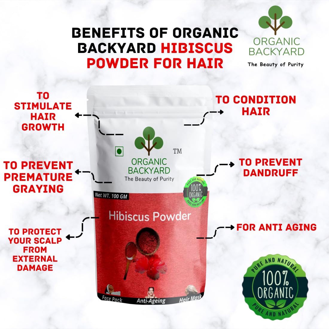 Organic Backyard 100% Natural Hibiscus Powder Combo - 100g x 2 Pack for Hair Growth & Scalp Care | DIY Hair Masks, Natural Hair Dye & Herbal Hair Treatment for Shiny, Stronger Locks