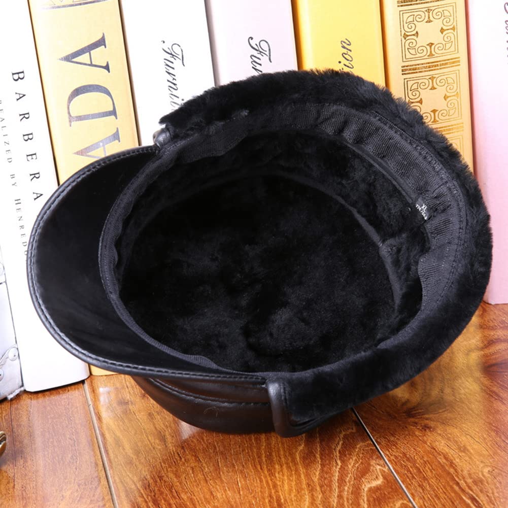 Men's Genuine Leather Baseball Cap with Ear Flaps - Windproof Winter Trapper Hunting Hat for Outdoor Activities, Military Style Driving Cap for Cold Weather Protection (Hunting, Camping, Snow Sports)
