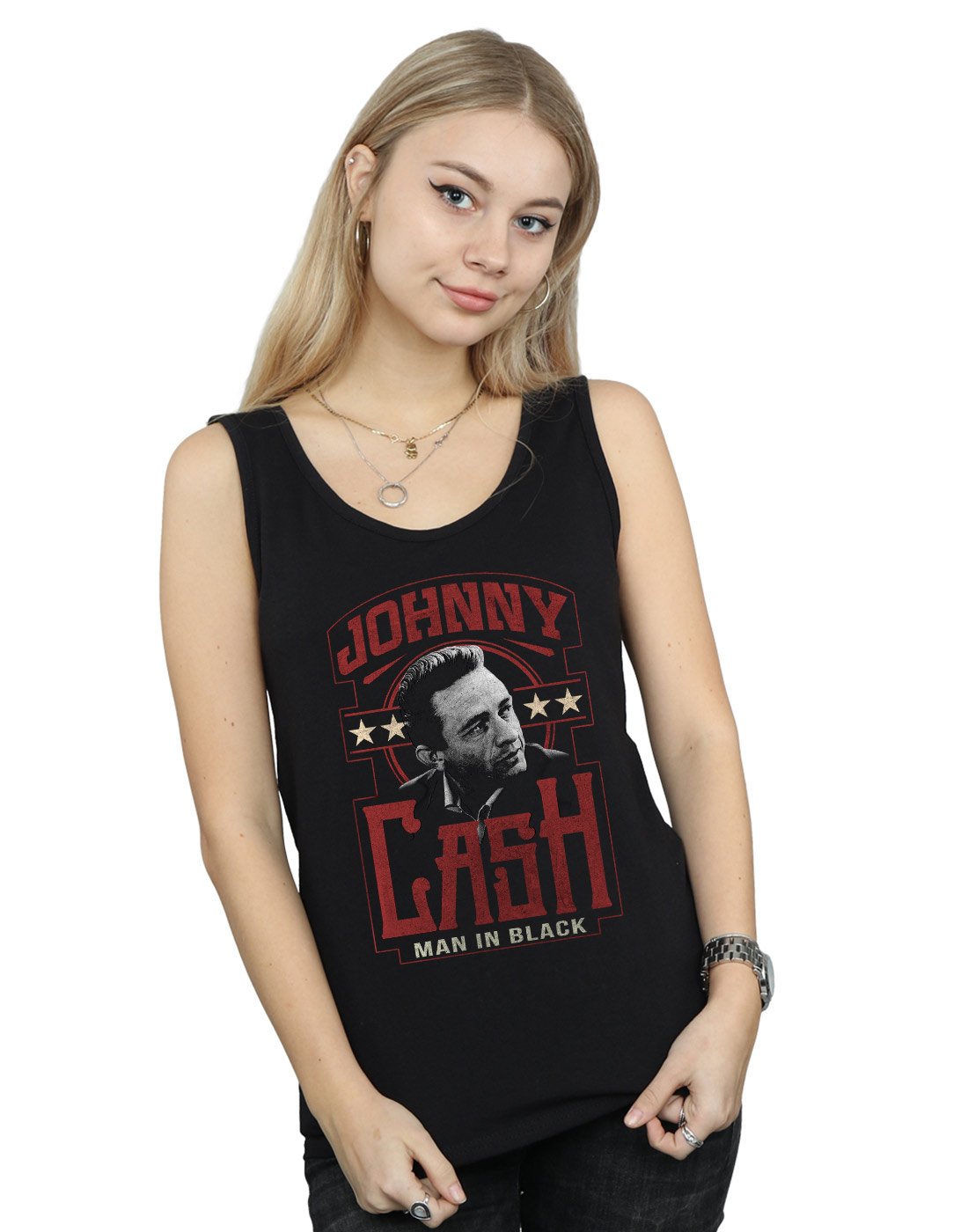 Johnny Cash Women's Man In Black Tank Top - Vintage Band Tee for Concerts & Casual Wear - Soft Cotton Sleeveless Shirt for Music Fans & Retro Style Lovers