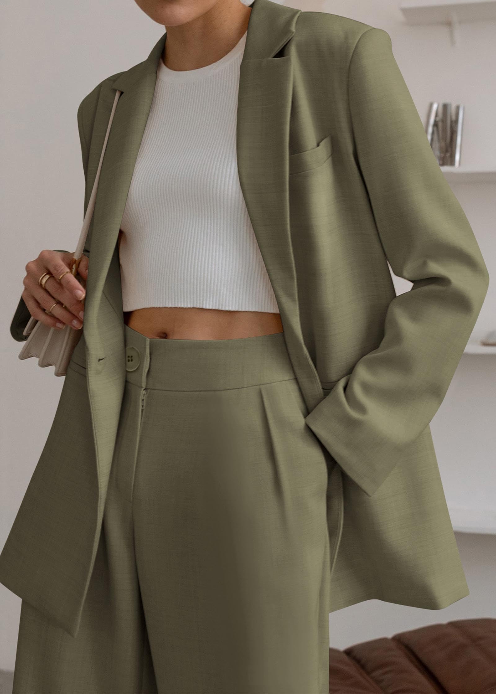 KIRUNDO Women's 2025 Spring Fall 2-Piece Blazer Set - Casual Loose Long Blazer Jacket with Dressy Wide Leg Pants (with Pockets) | Office Wear, Business Attire & Formal Outfits