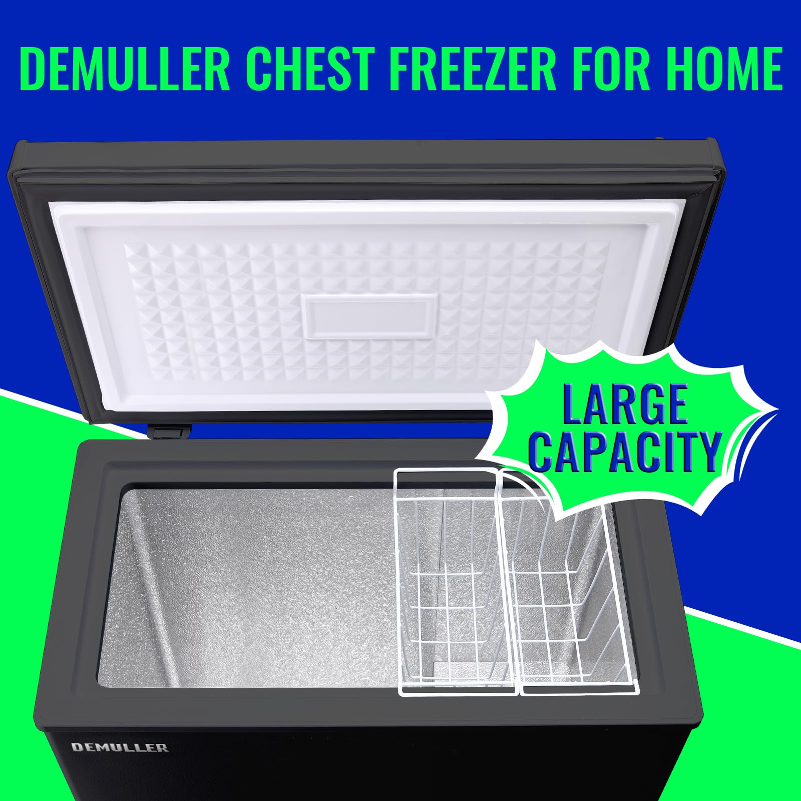 5.0 Cu.ft Chest Freezer with Digital Temperature Control & LED Display - Energy Efficient Deep Freezer for Home, Kitchen, Apartment - Perfect for Storing Meat, Frozen Foods & Bulk Groceries (Includes 2 Removable Baskets)