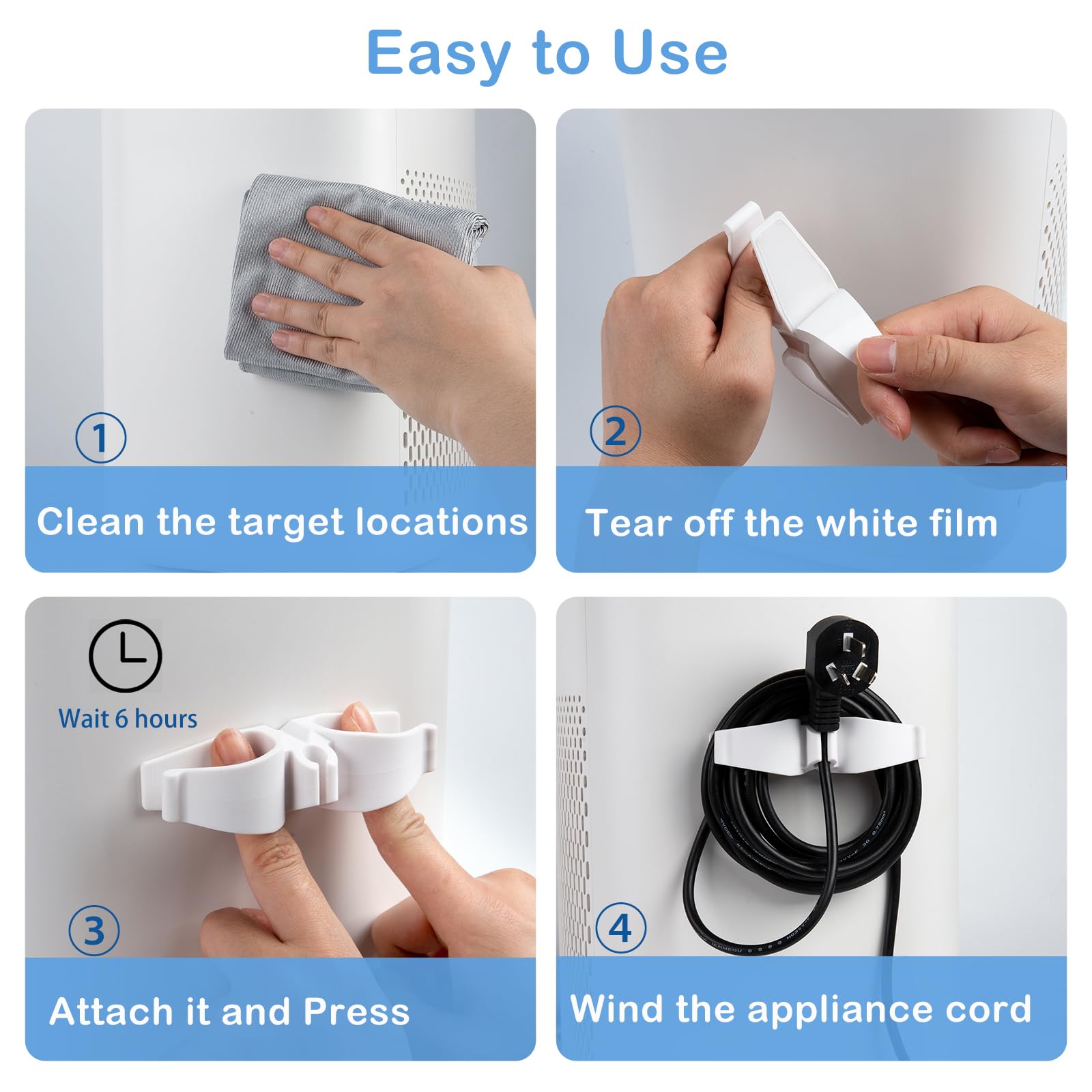 8 Pack Upgraded Cord Organizer for Kitchen Appliances - Stick On Wire Wrapper for Mixers, Coffee Maker, Pressure Cooker | Keep Cords Tidy & Safe in Home or Office